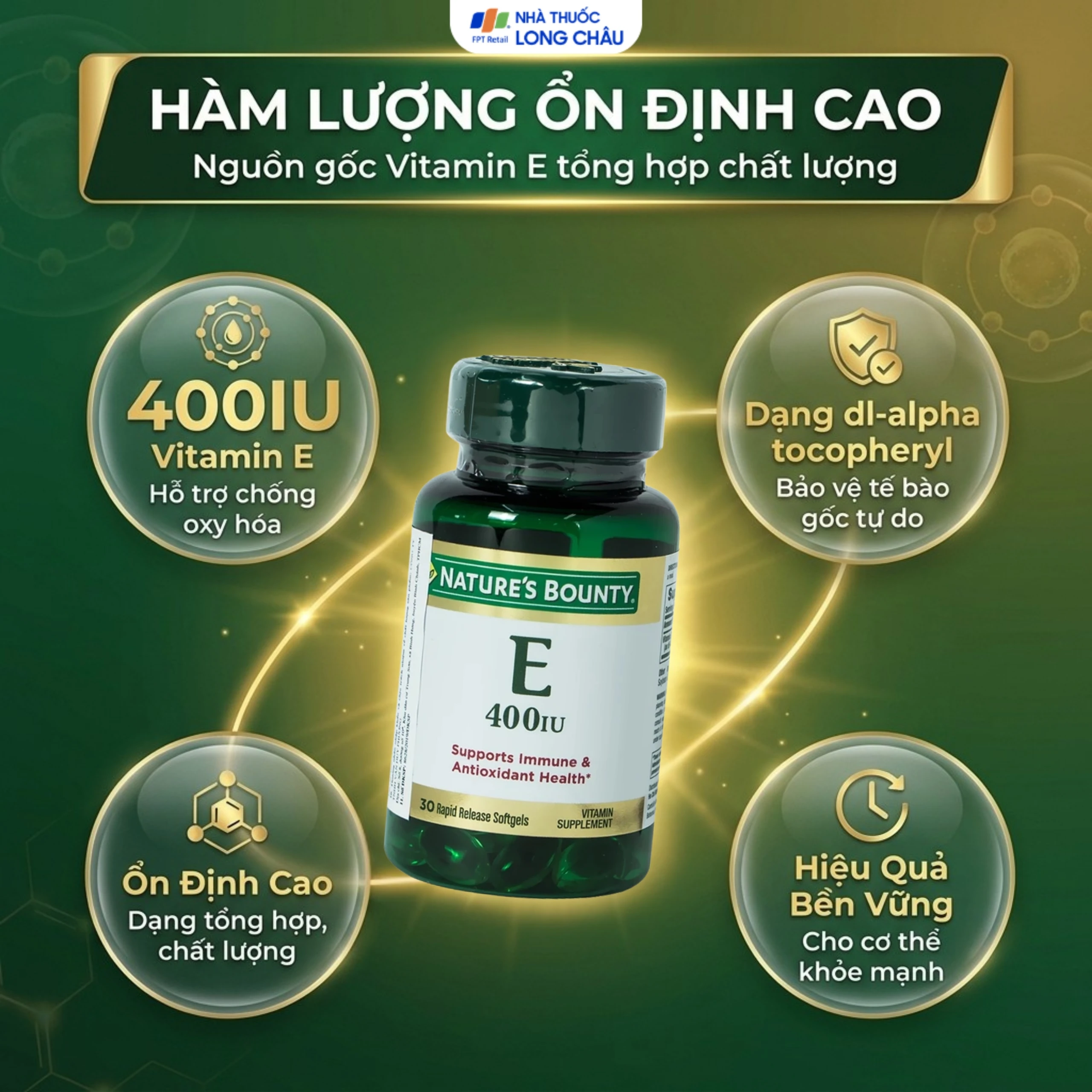 Viên uống bổ sung Vitamin E làm chậm quá trình lão hóa da Vitamin E 400IU Nature's Bounty (30 viên) 4