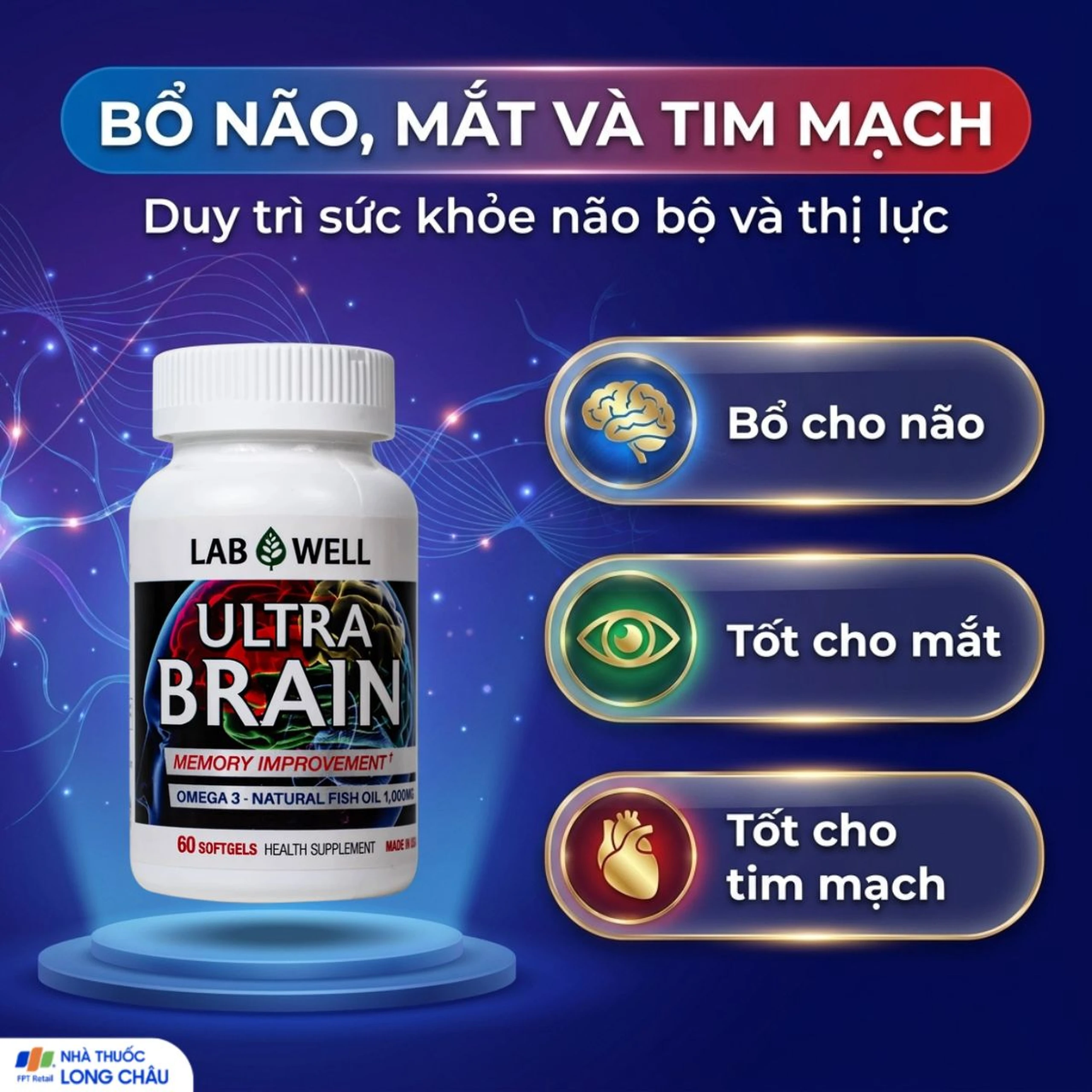 Viên uống bổ não, tốt cho mắt và tim mạch Ultra Brain Lab Well (60 viên) 3