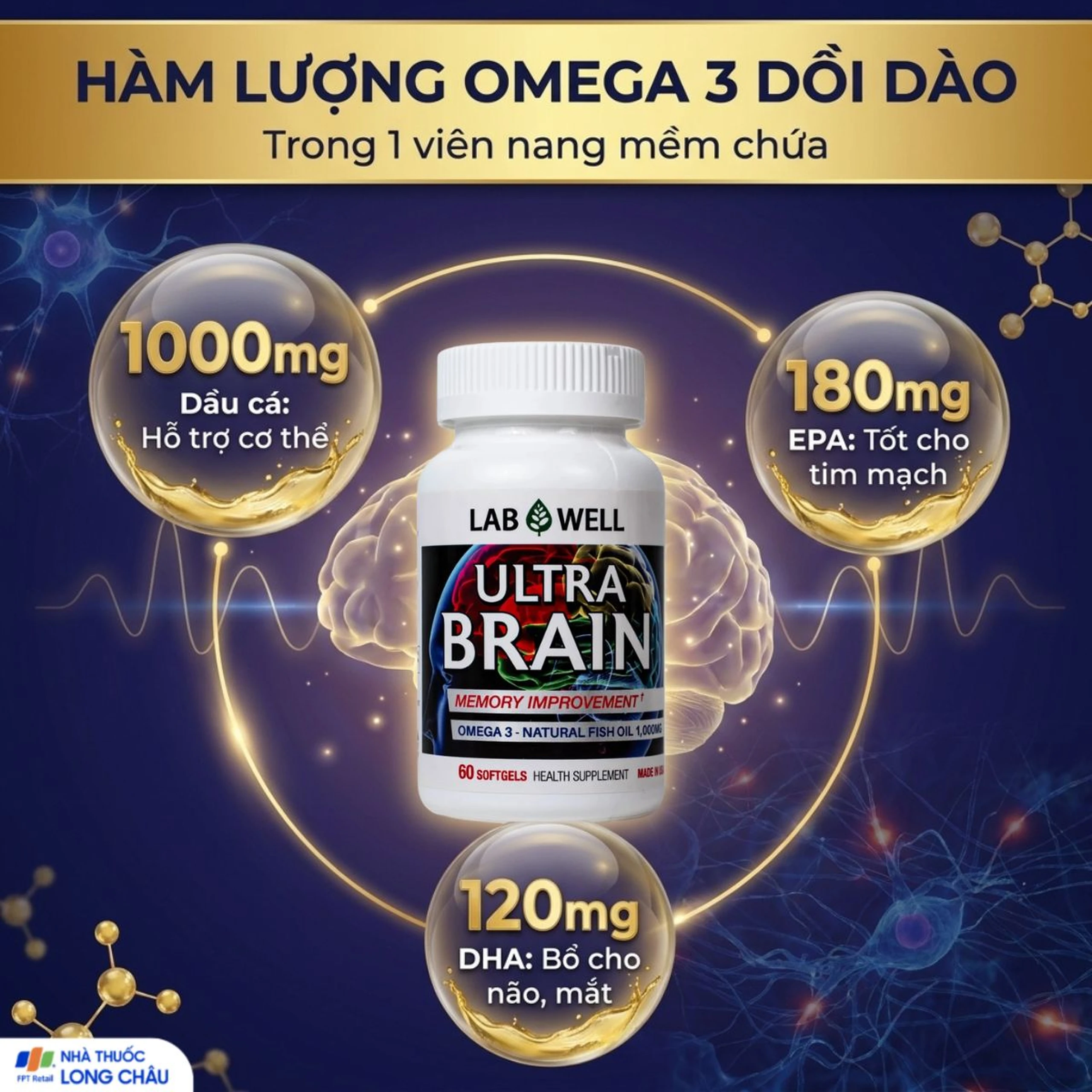 Viên uống bổ não, tốt cho mắt và tim mạch Ultra Brain Lab Well (60 viên) 4