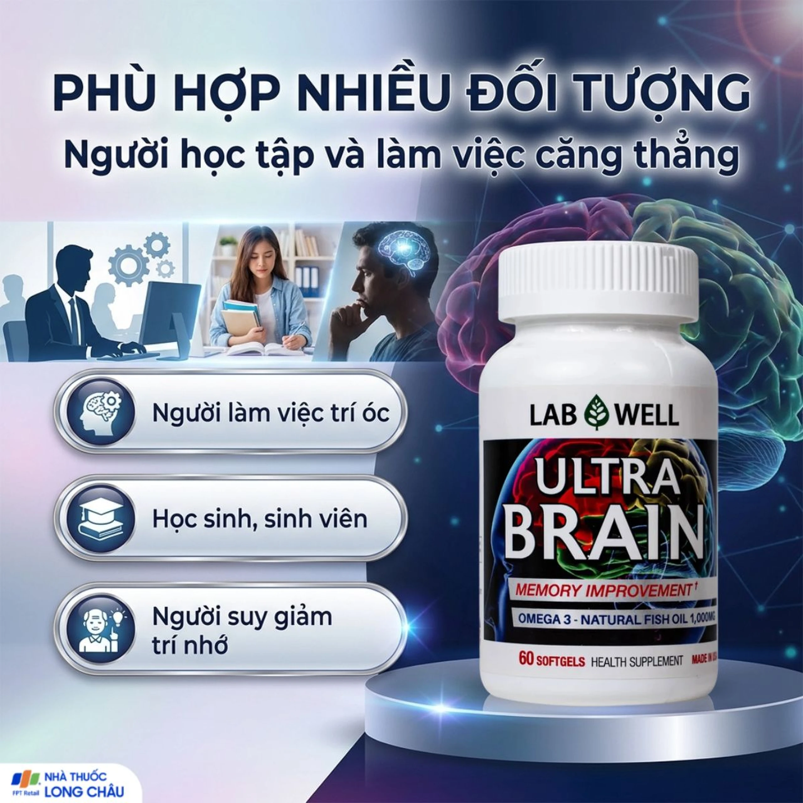 Viên uống bổ não, tốt cho mắt và tim mạch Ultra Brain Lab Well (60 viên) 5