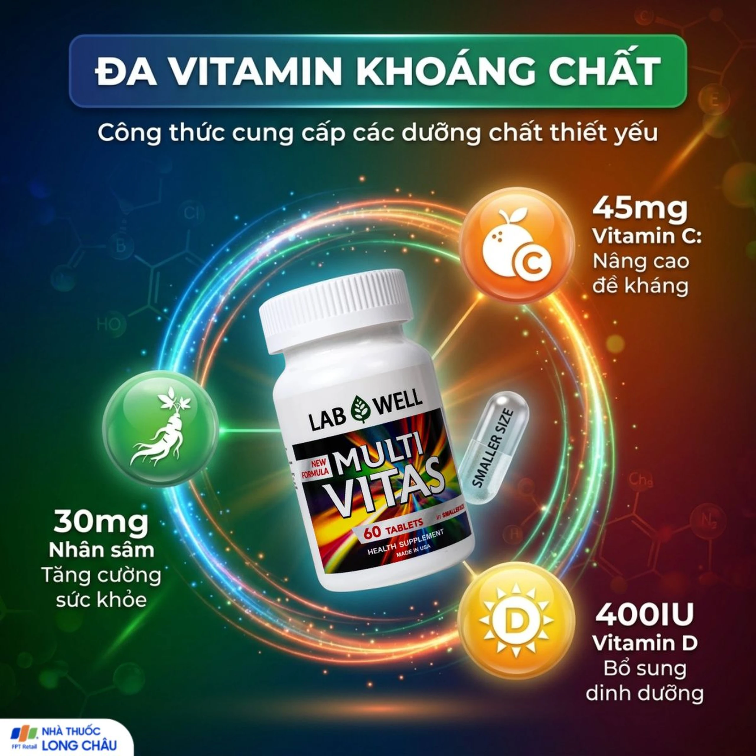Viên uống bổ sung vitamin và khoáng chất cho cơ thể Multi Vitas Lab Well (60 viên) 4