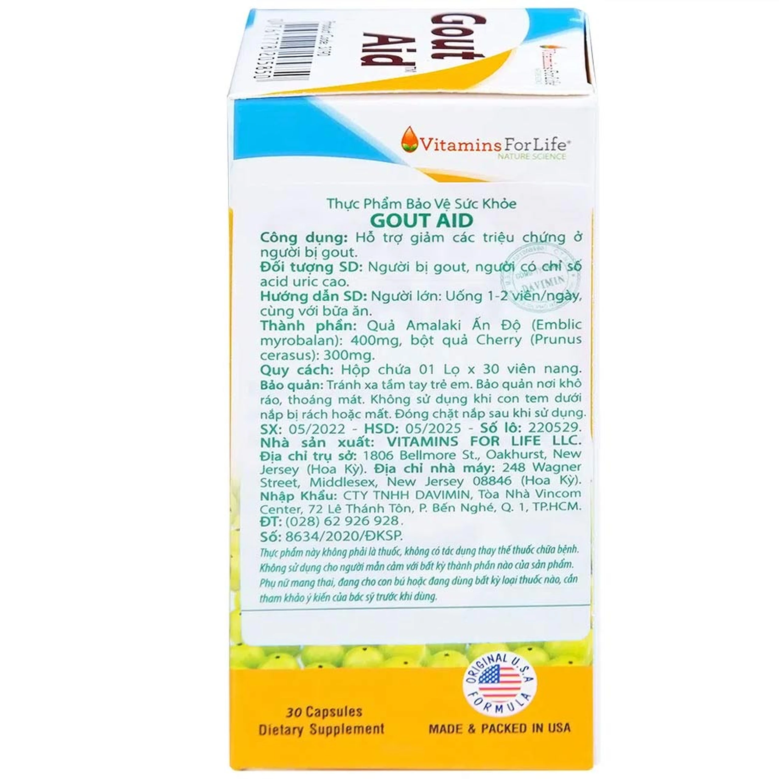 Viên uống hỗ trợ giảm đau cho người bị gout Gout Aid Vitamins For Life (30 viên)