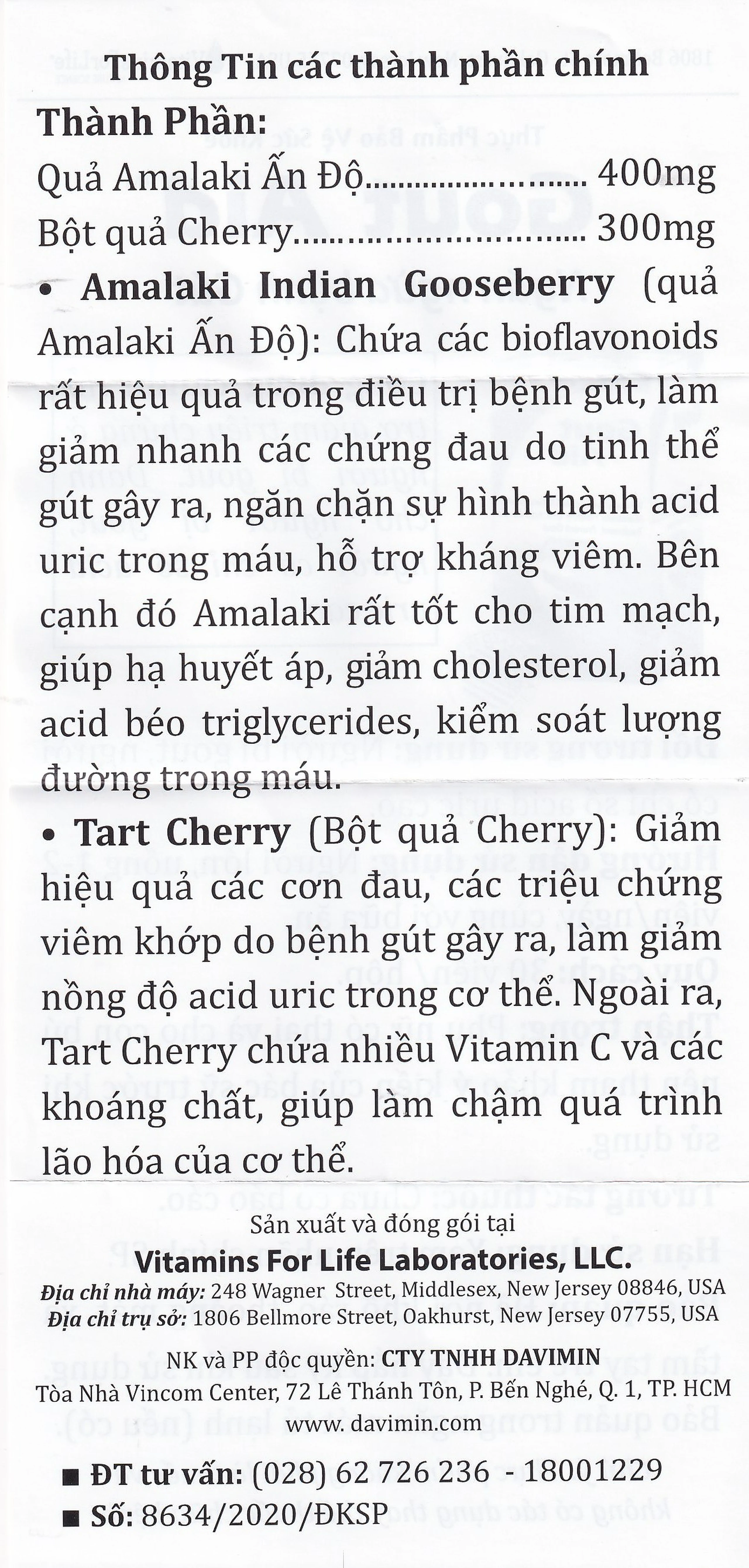 Viên uống hỗ trợ giảm đau cho người bị gout Gout Aid Vitamins For Life (30 viên)