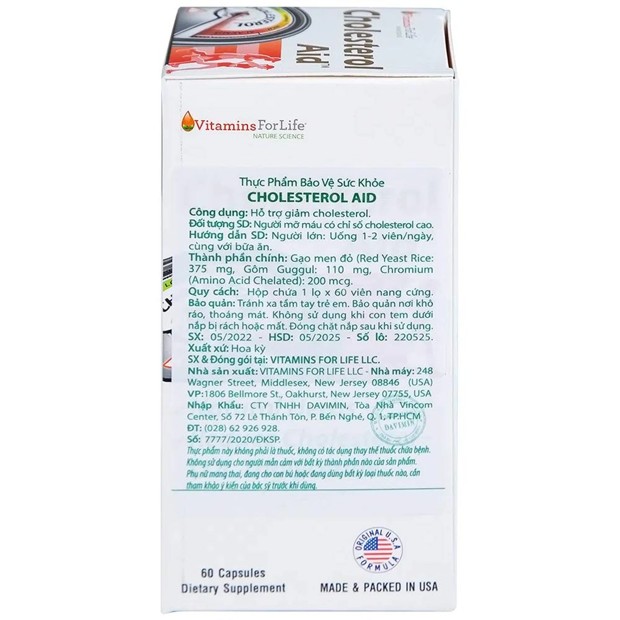 Viên uống hỗ trợ giảm cholesterol Cholesterol Aid Vitamins For Life (60 viên)