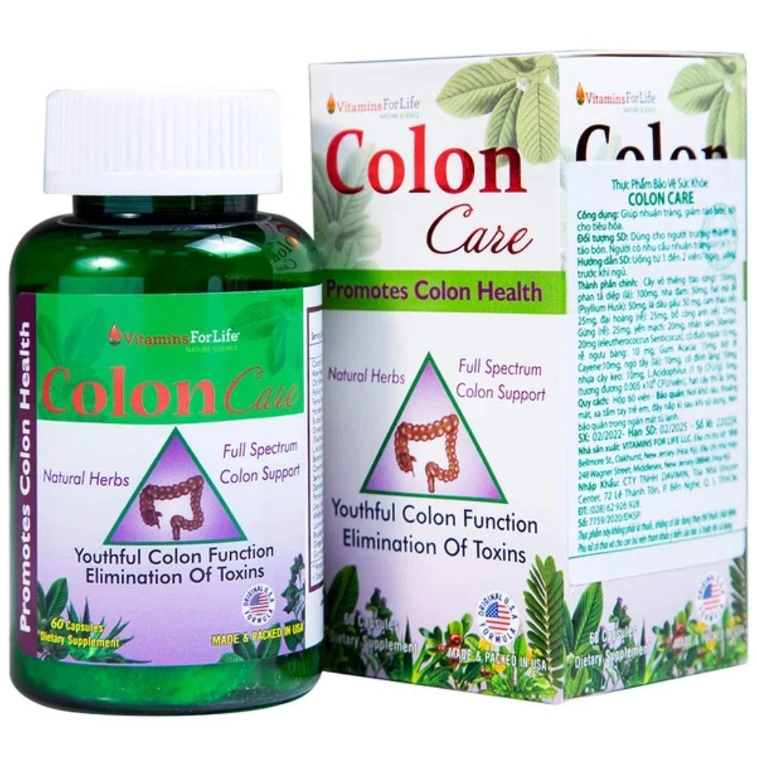 Viên uống giúp nhuận tràng, giảm táo bón, tốt cho tiêu hóa Colon Care Vitamins For Life (60 viên)