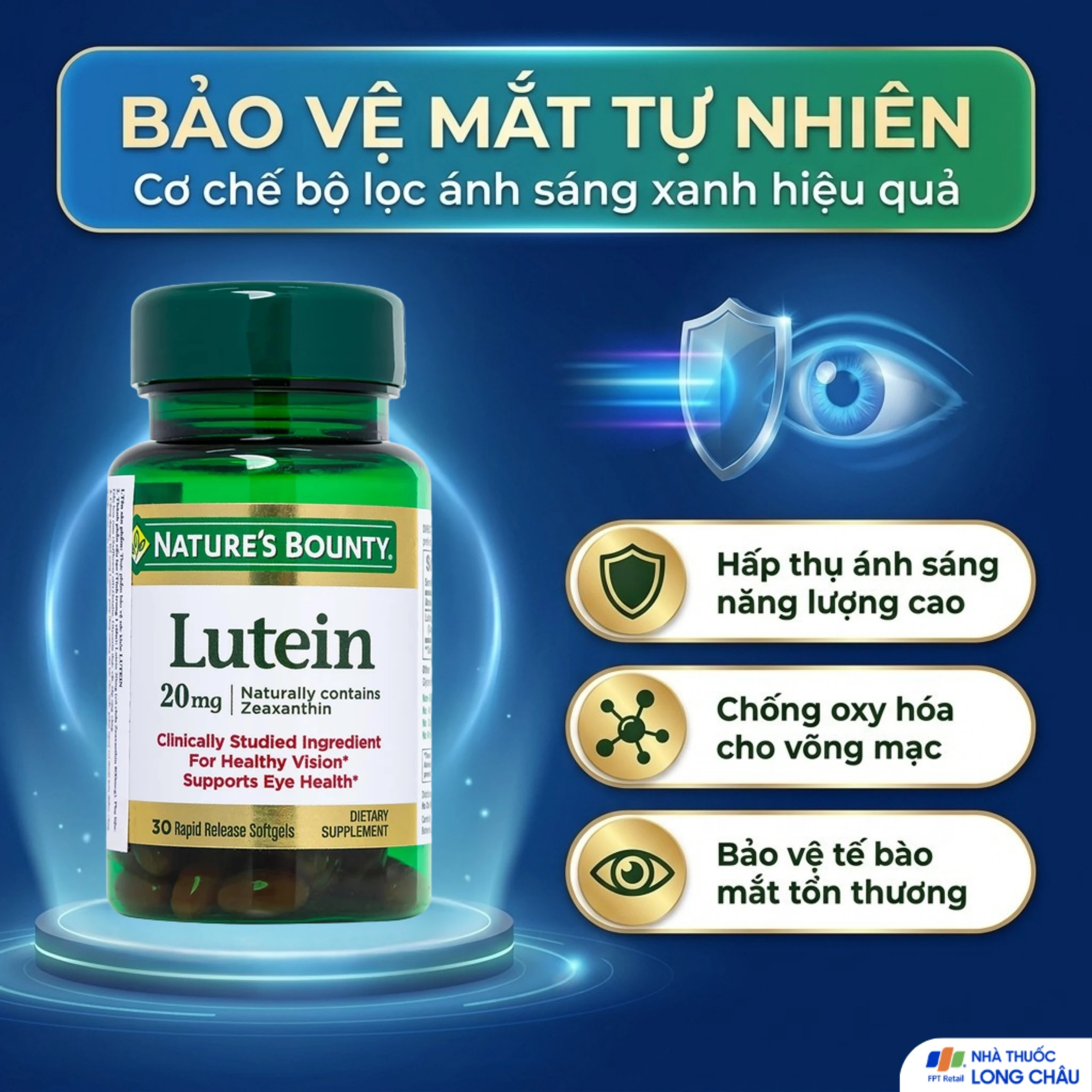 Viên uống giúp tăng cường thị lực cho mắt, giúp mắt khỏe mạnh Lutein Nature's Bounty (30 viên) 4