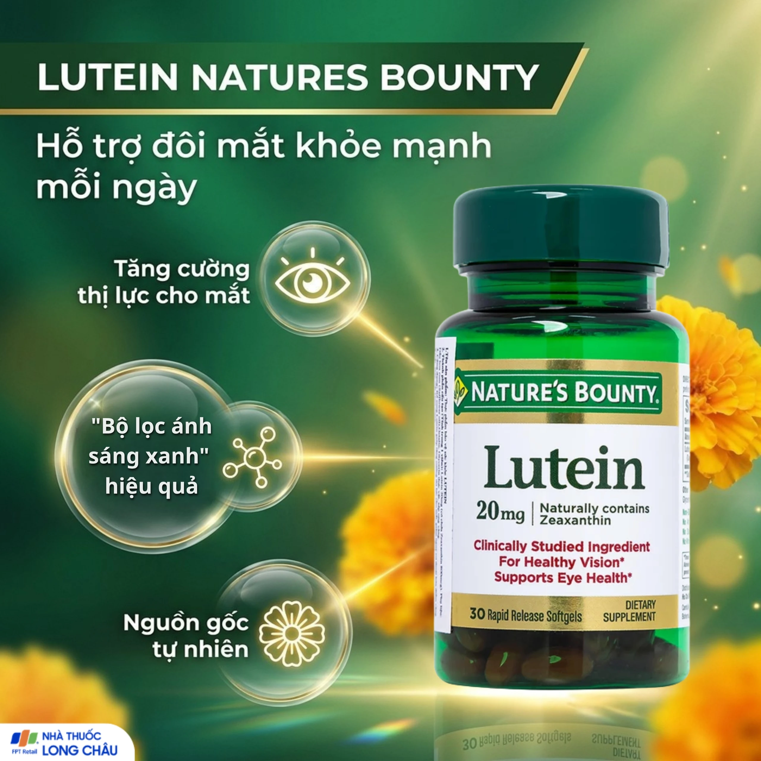 Viên uống giúp tăng cường thị lực cho mắt, giúp mắt khỏe mạnh Lutein Nature's Bounty (30 viên) 2