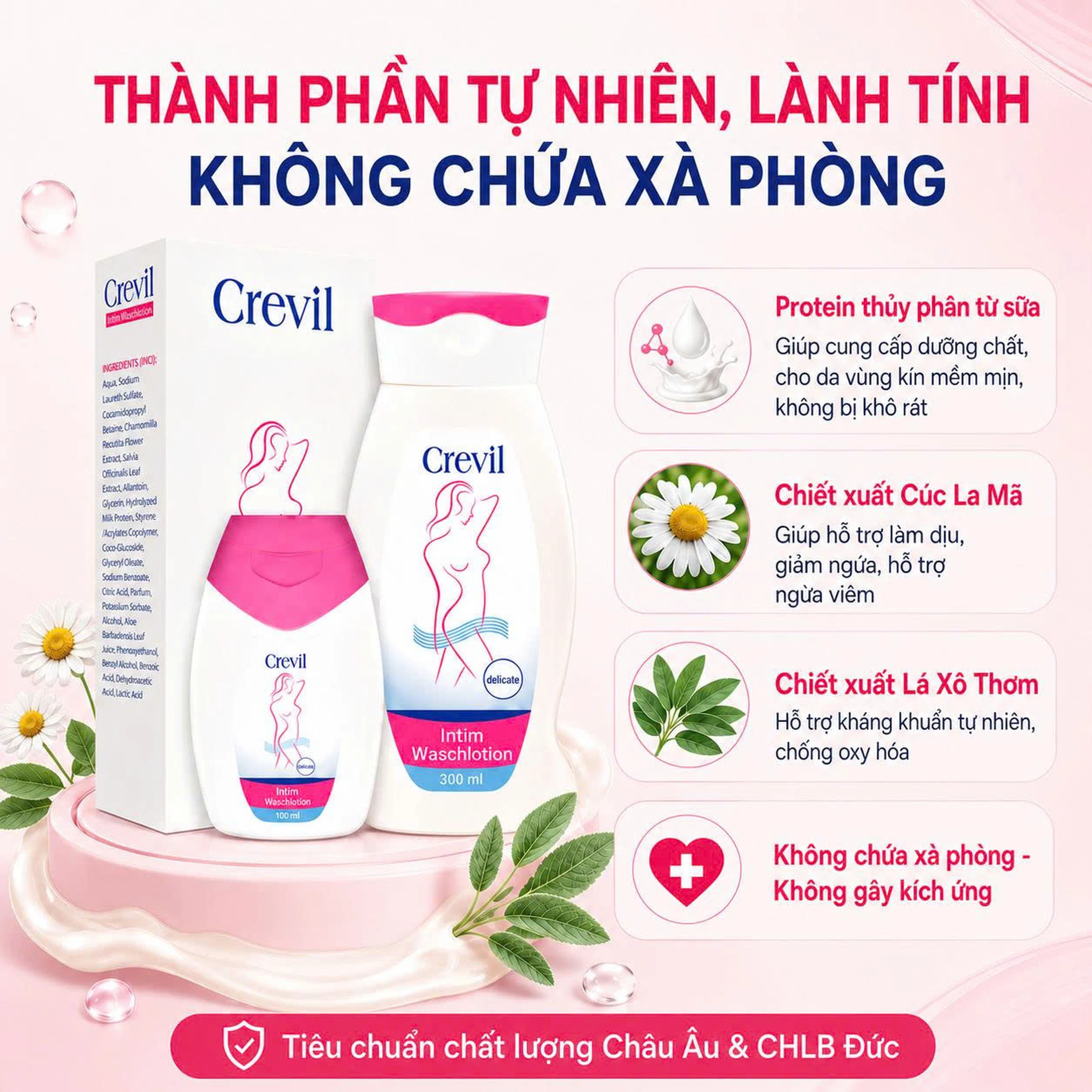 Dung dịch vệ sinh phụ nữ Crevil Intim Waschlotion chống viêm, cân bằng pH (100ml) 3