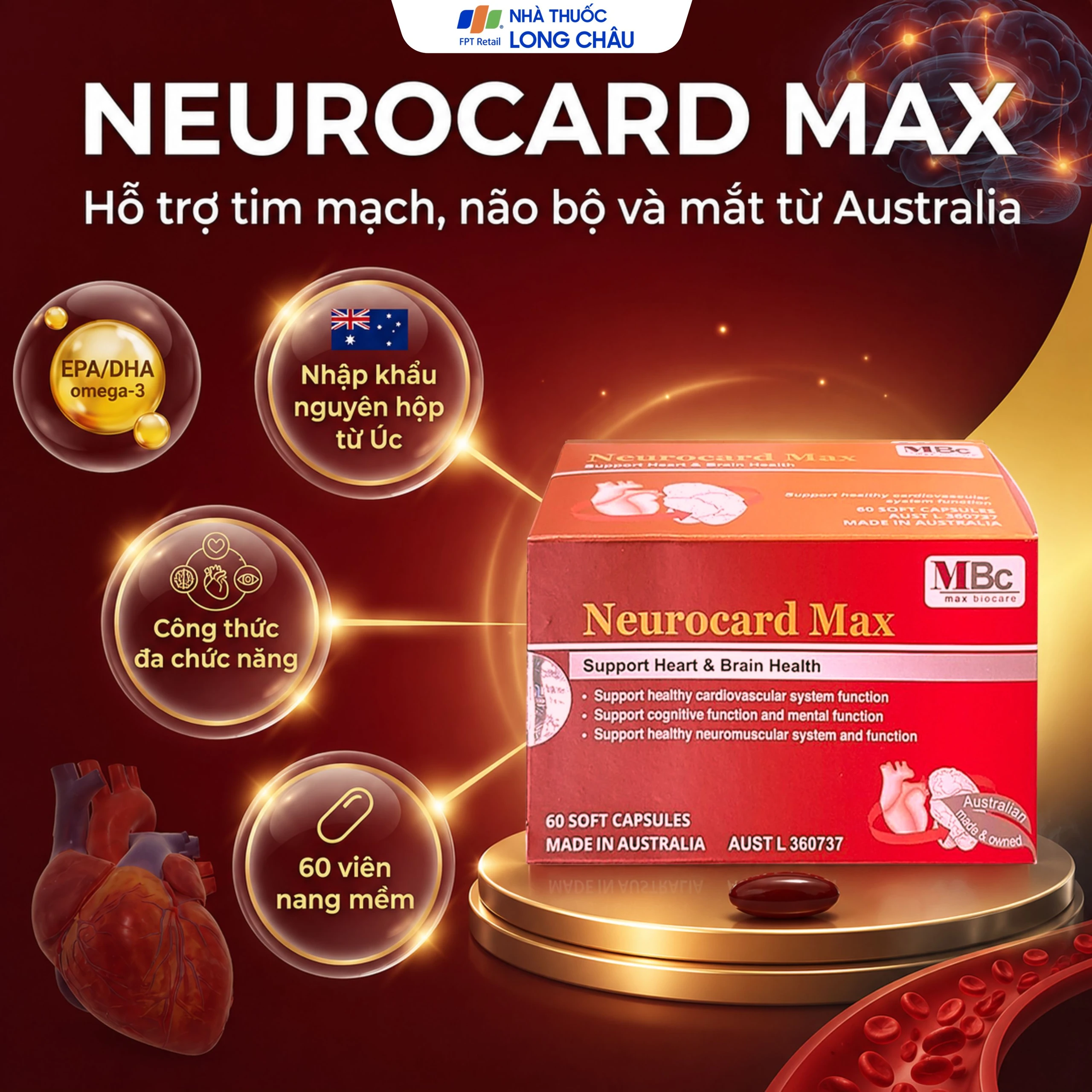 Viên uống Neurocard Max Luca Pharma hỗ trợ chức năng hệ tim mạch, tuần hoàn máu (6 vỉ x 10 viên) 3