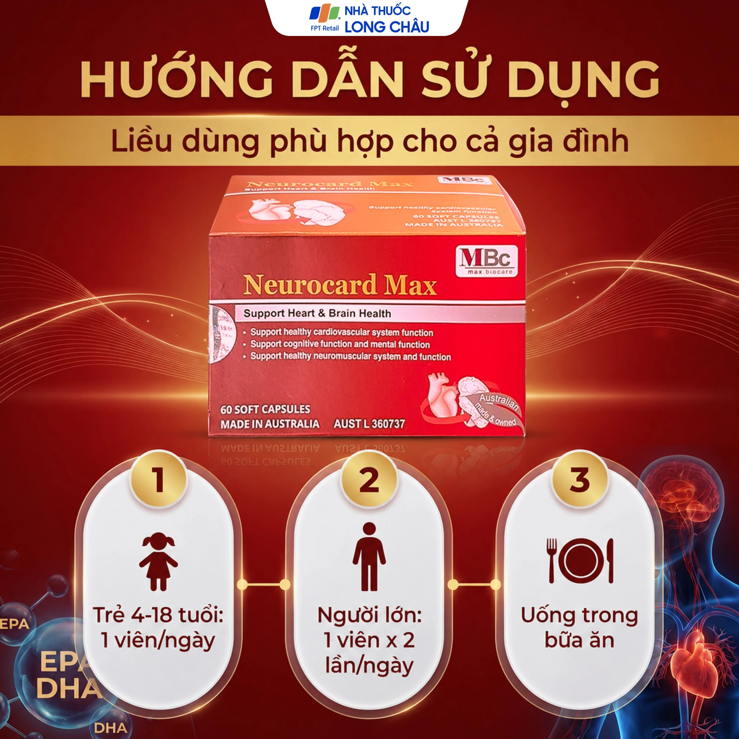 Viên uống Neurocard Max Luca Pharma hỗ trợ chức năng hệ tim mạch, tuần hoàn máu (6 vỉ x 10 viên) 6