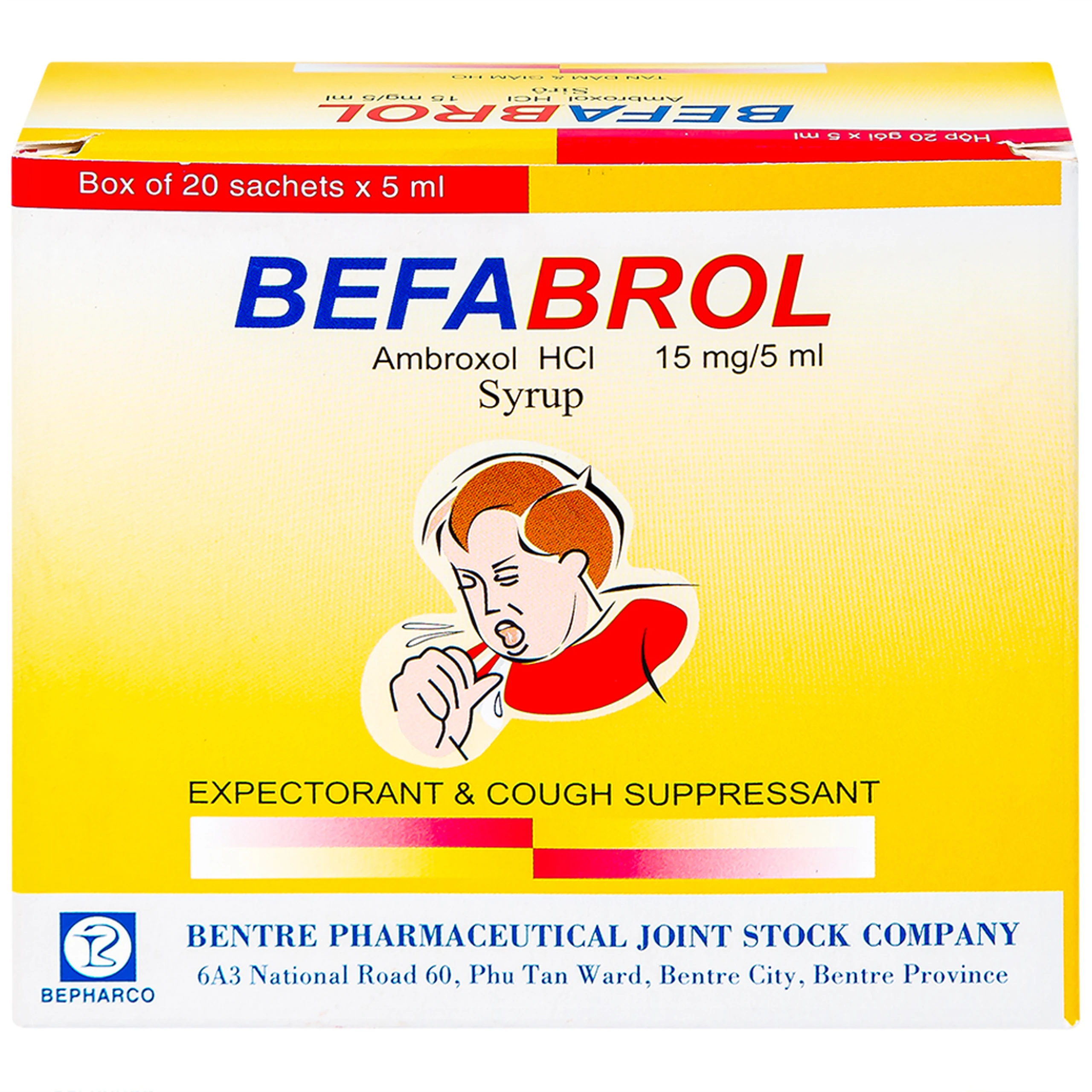 Siro Befabrol 15mg Bepharco tiêu chất nhầy đường hô hấp (20 gói x 5ml)