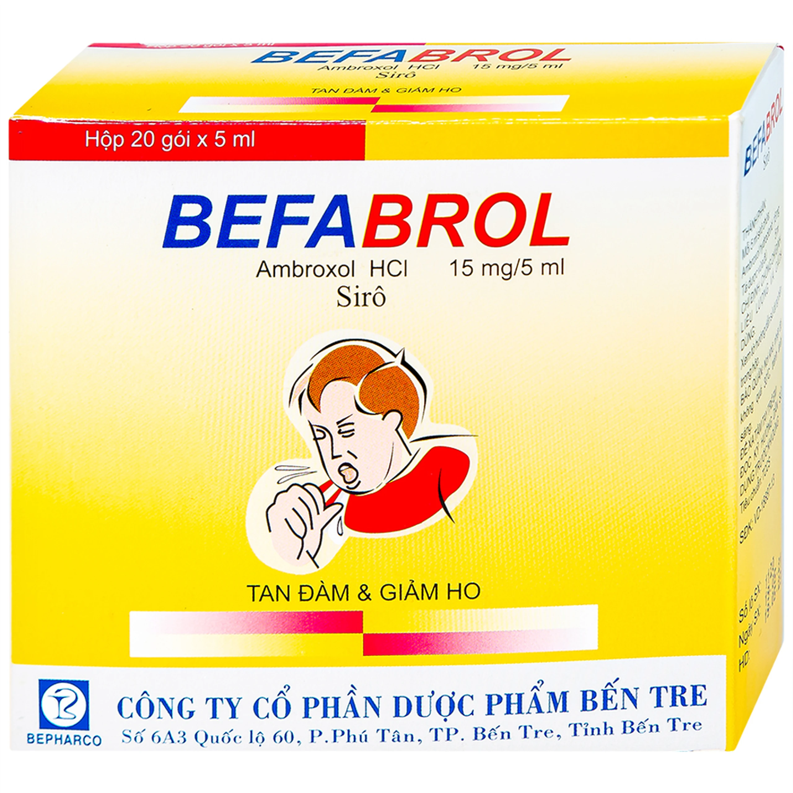 Siro Befabrol 15mg Bepharco tiêu chất nhầy đường hô hấp (20 gói x 5ml)