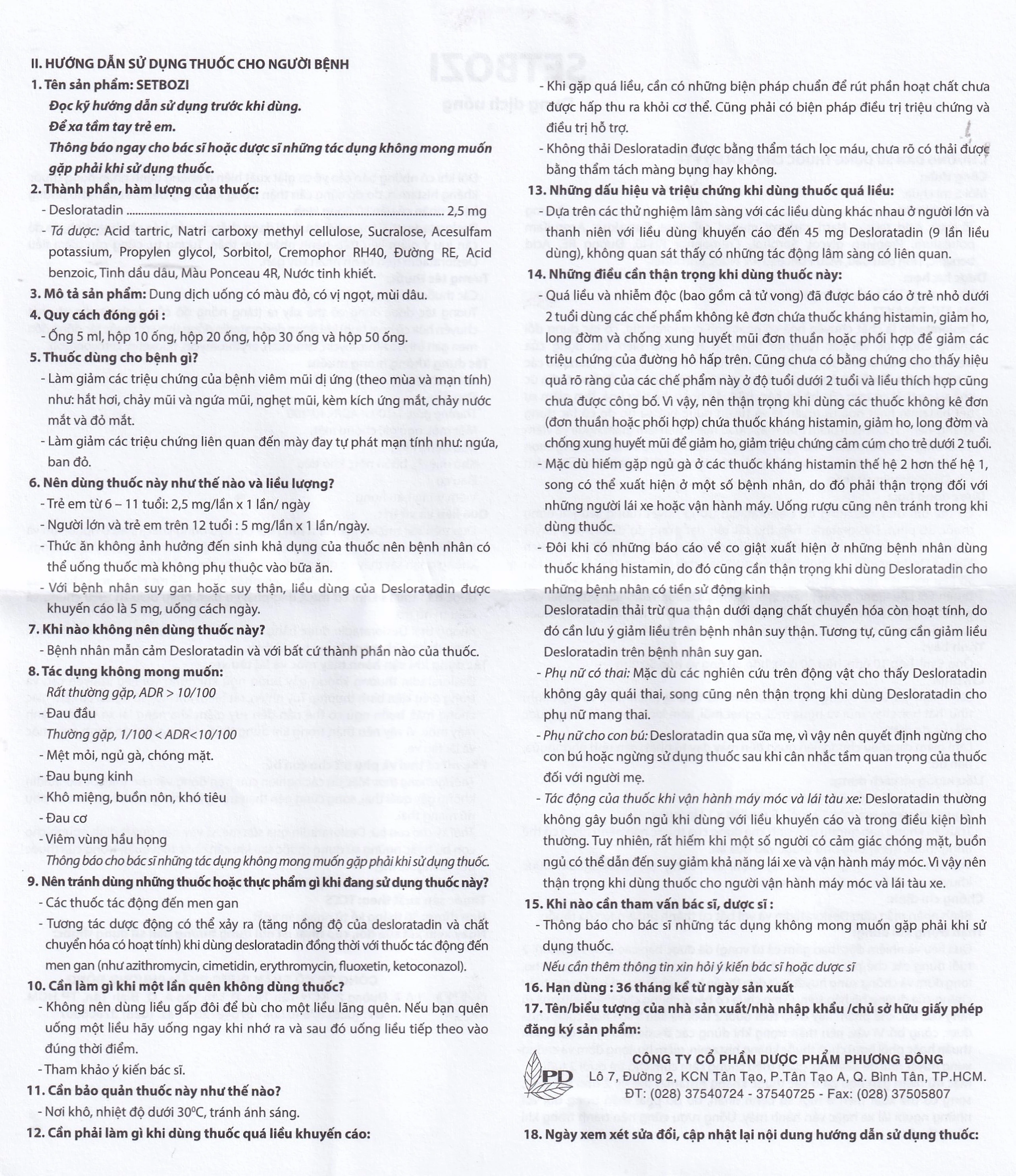 Dung dịch Setbozi Stick giảm các triệu chứng hắt hơi, sổ mũi (20 ống x 5ml) 