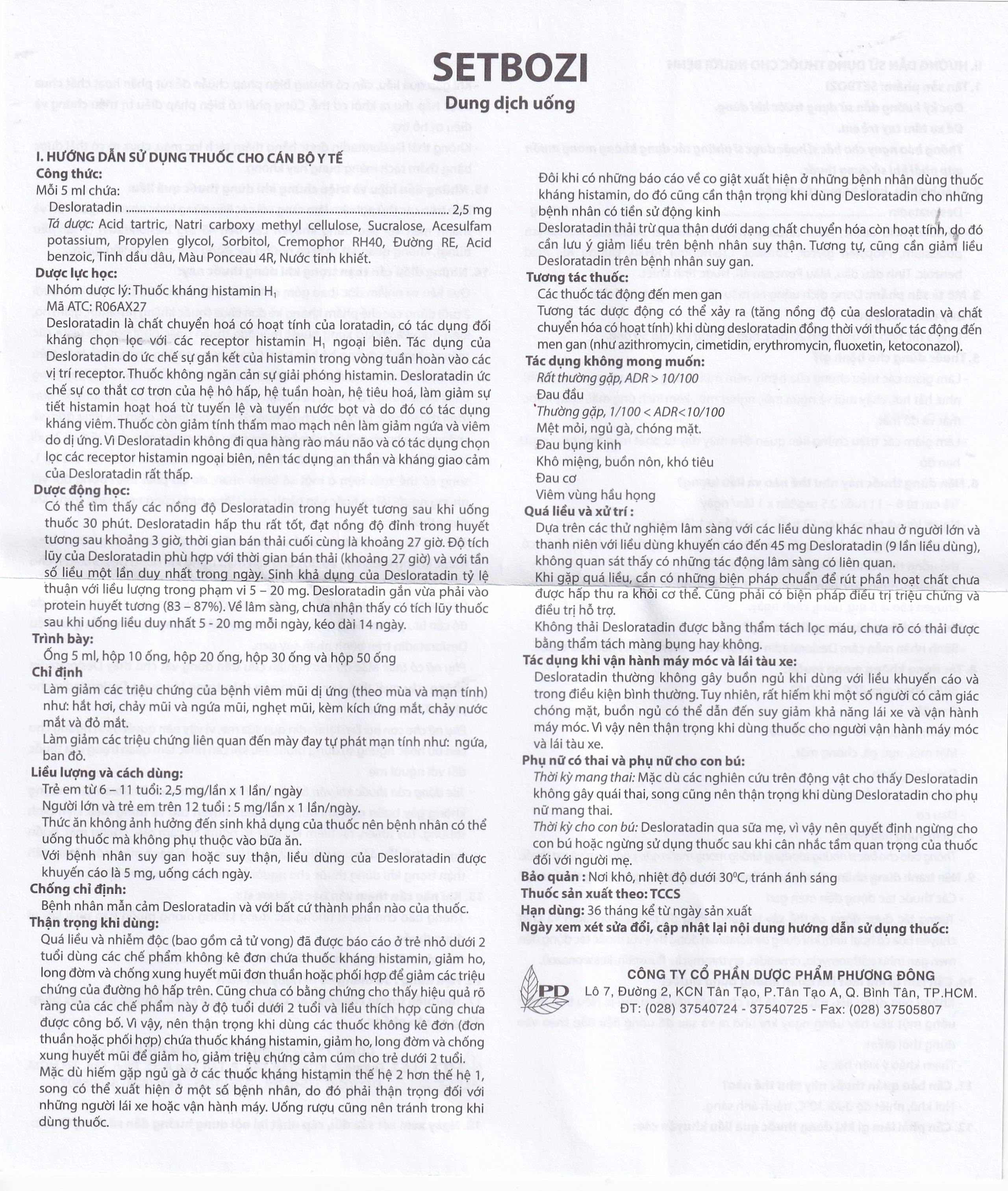 Dung dịch Setbozi Stick giảm các triệu chứng hắt hơi, sổ mũi (20 ống x 5ml) 