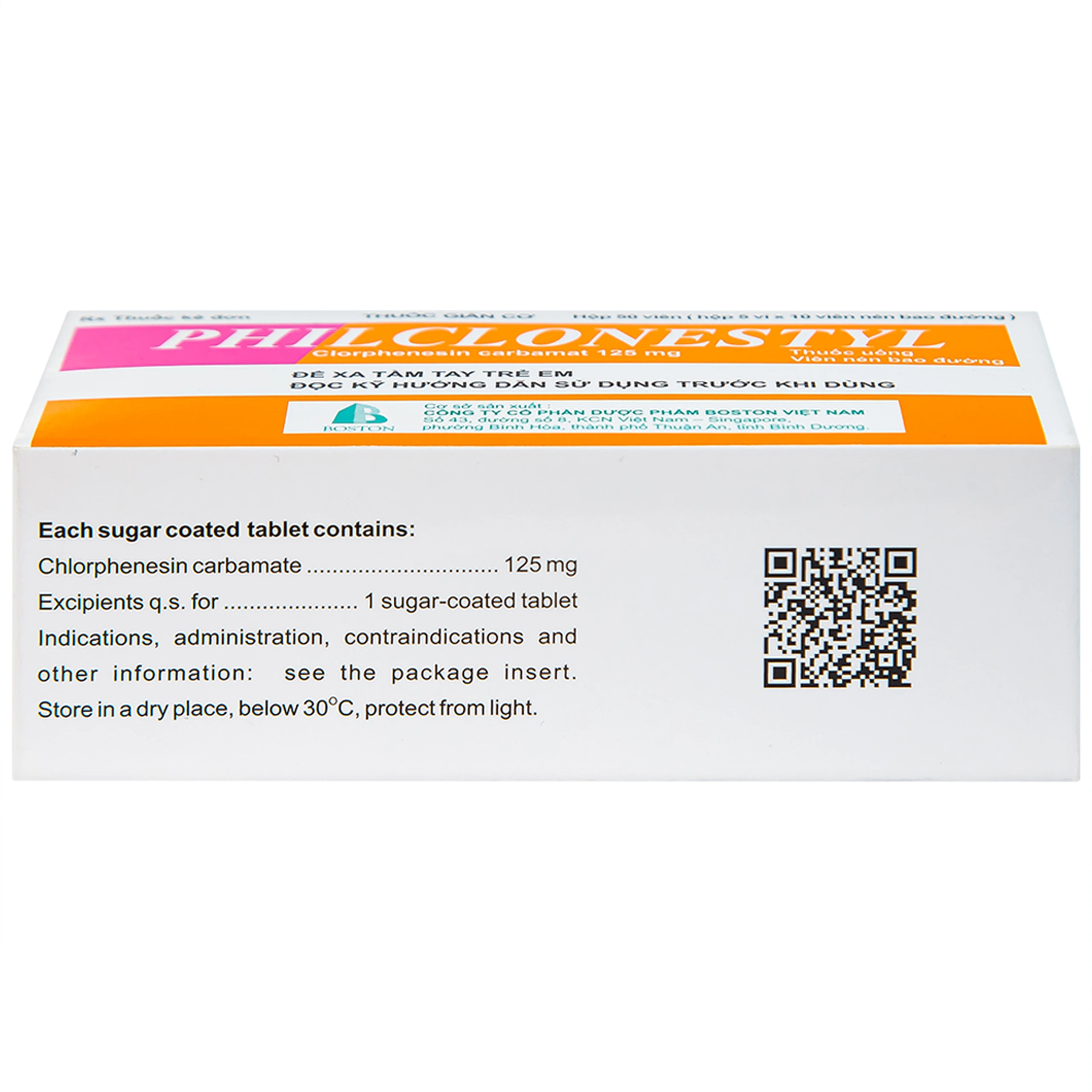 Thuốc giãn cơ Philclonestyl 125mg Boston điều trị đau do cứng cơ (5 vỉ x 10 viên)