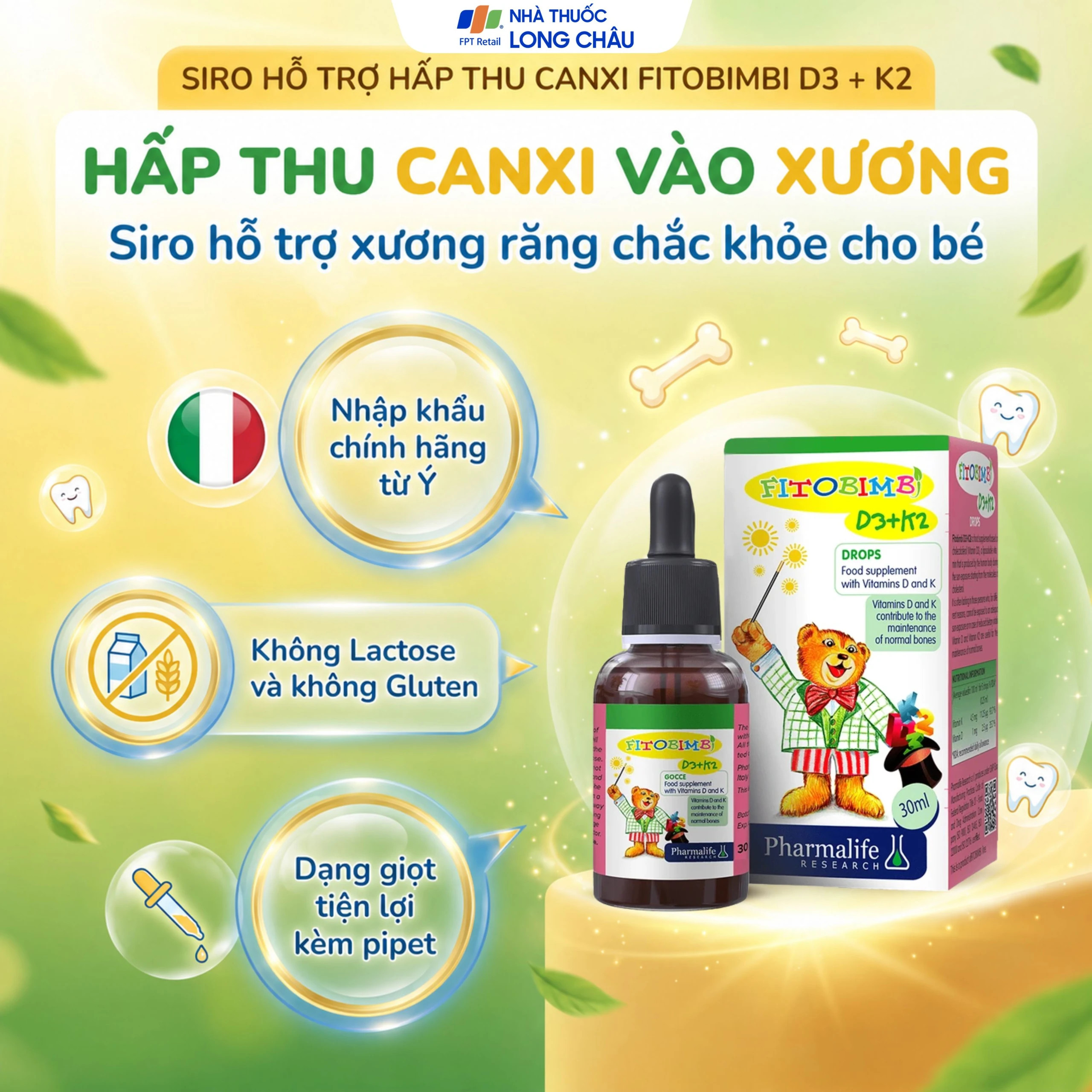 Siro hỗ trợ hấp thu canxi Fitobimbi D3 + K2 (30ml) 2