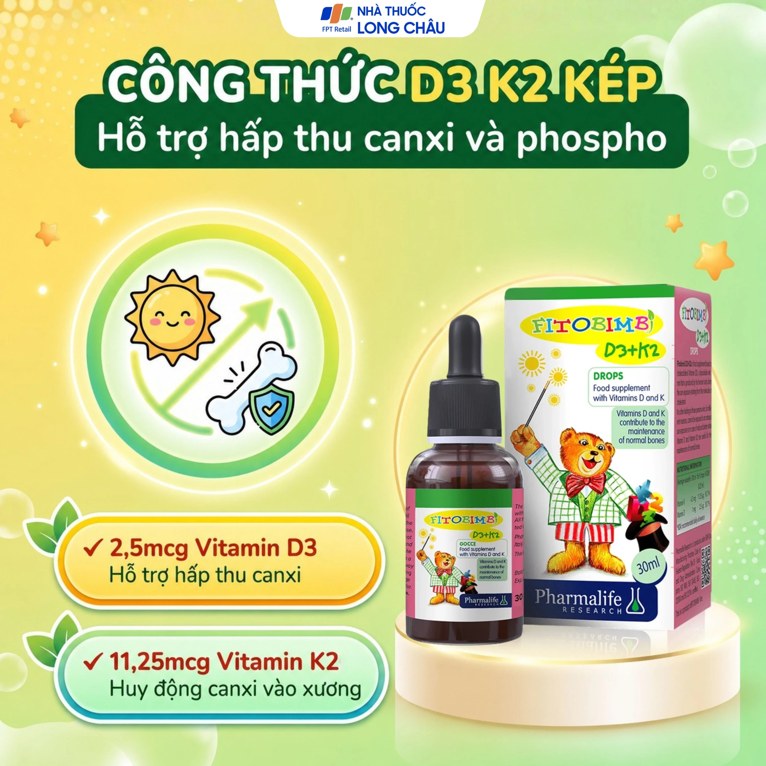 Siro hỗ trợ hấp thu canxi Fitobimbi D3 + K2 (30ml) 4