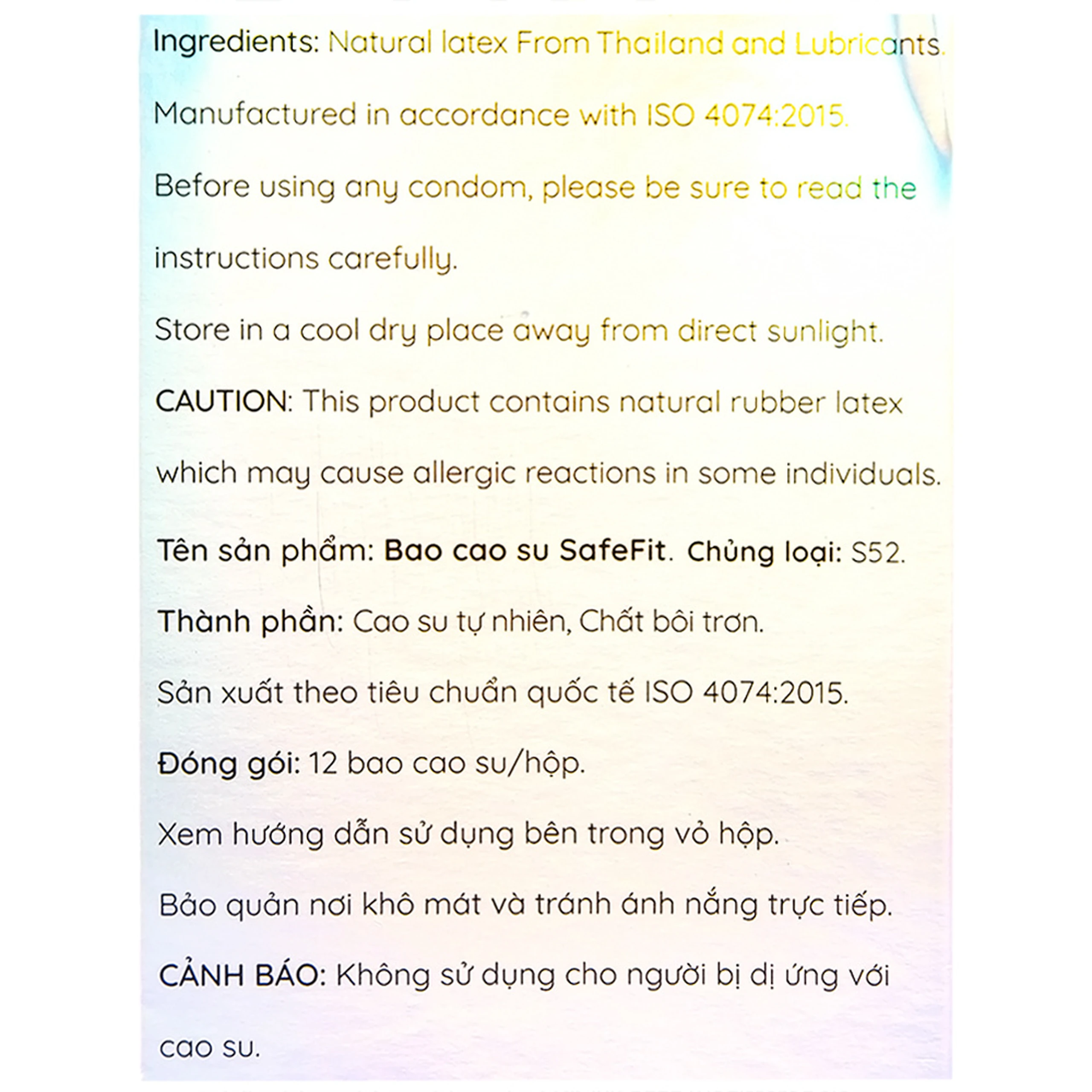 Bao cao su Safefit 003 S52 siêu mỏng, không gây kích ứng, có chất bôi trơn (12 cái) 