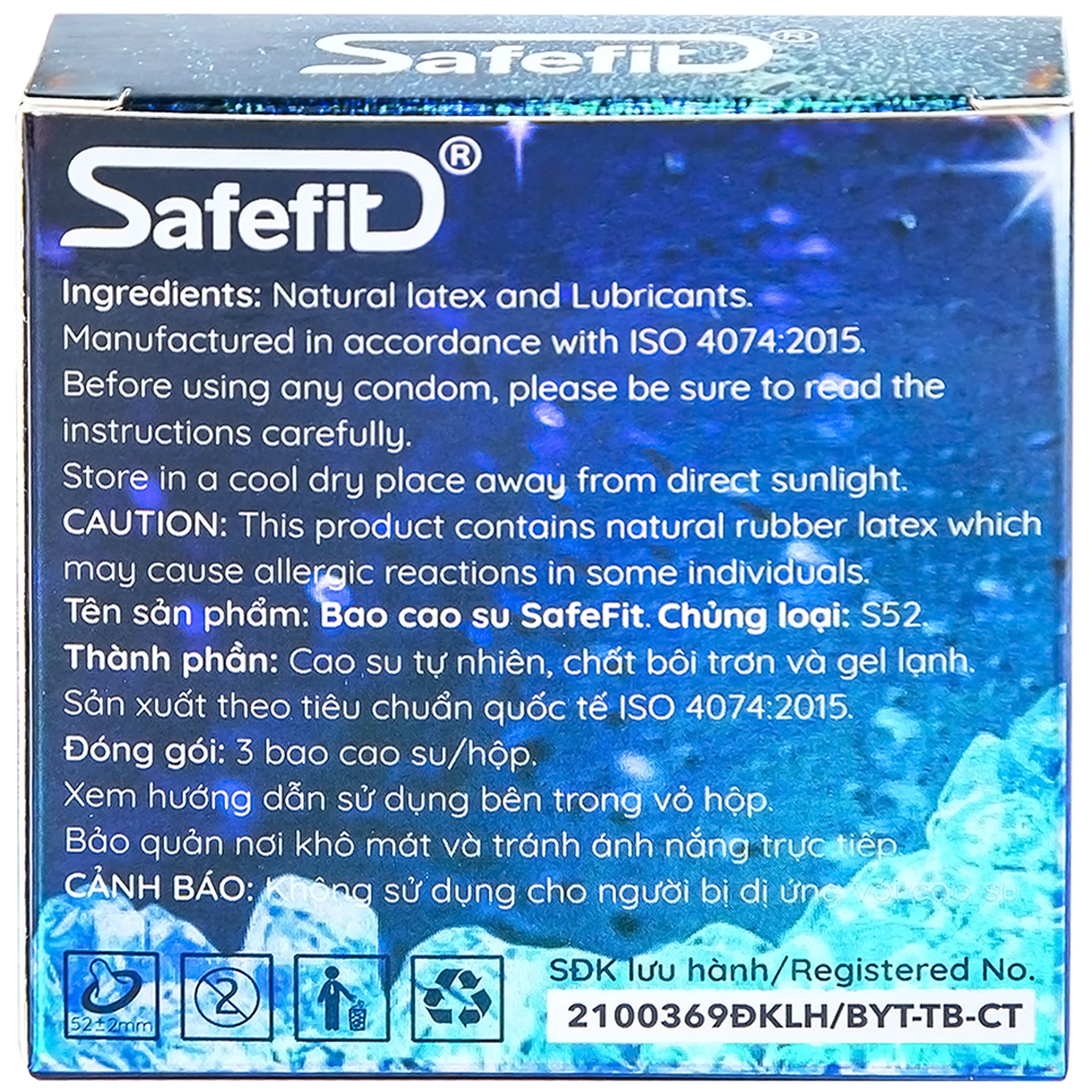 Bao cao su Safefit Freezer Max S52 chứa nhiều gel làm mát, kéo dài thời gian quan hệ (3 cái)