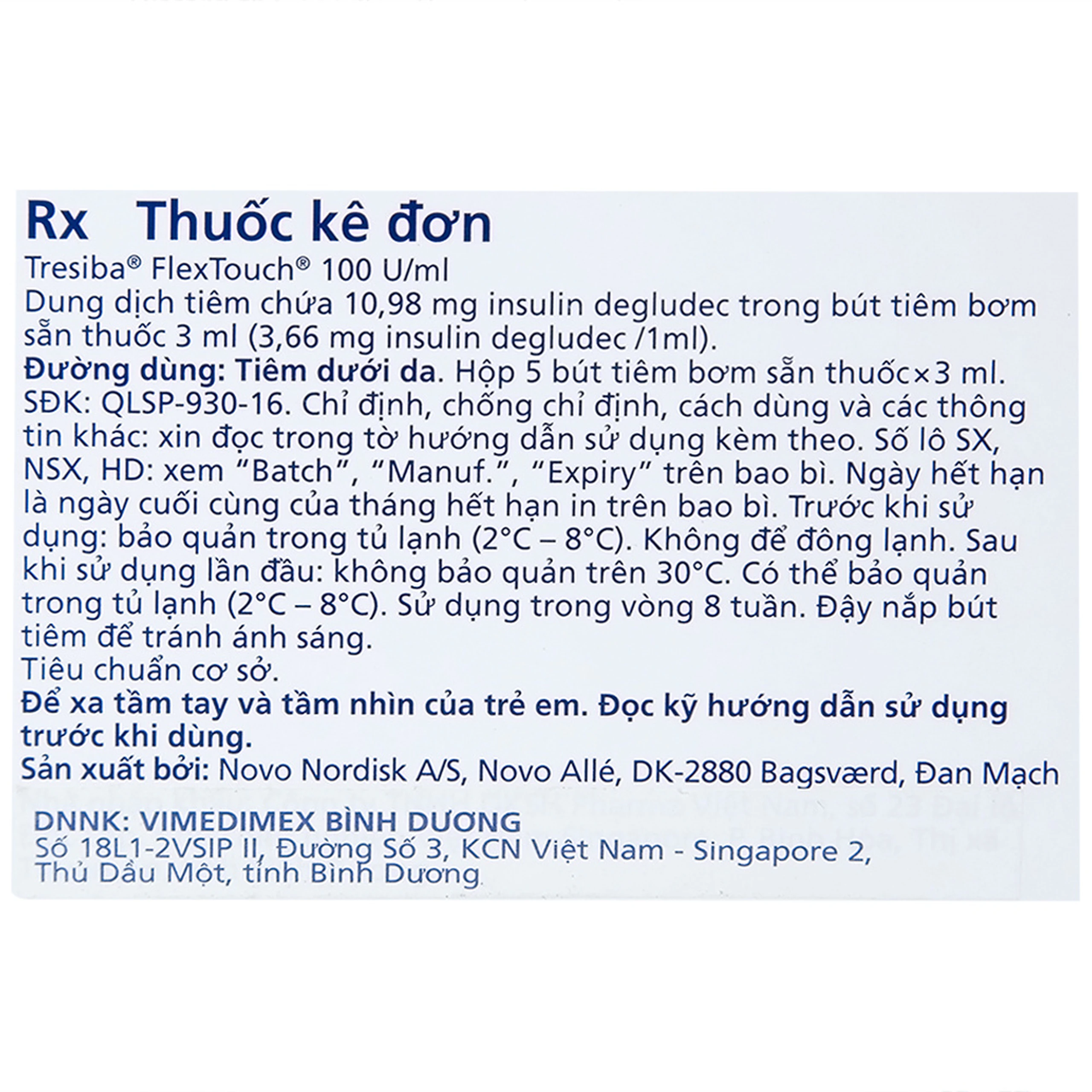 Thuốc tiêm Tresiba 100units/ml điều trị đái tháo đường (5 cây x 3ml)