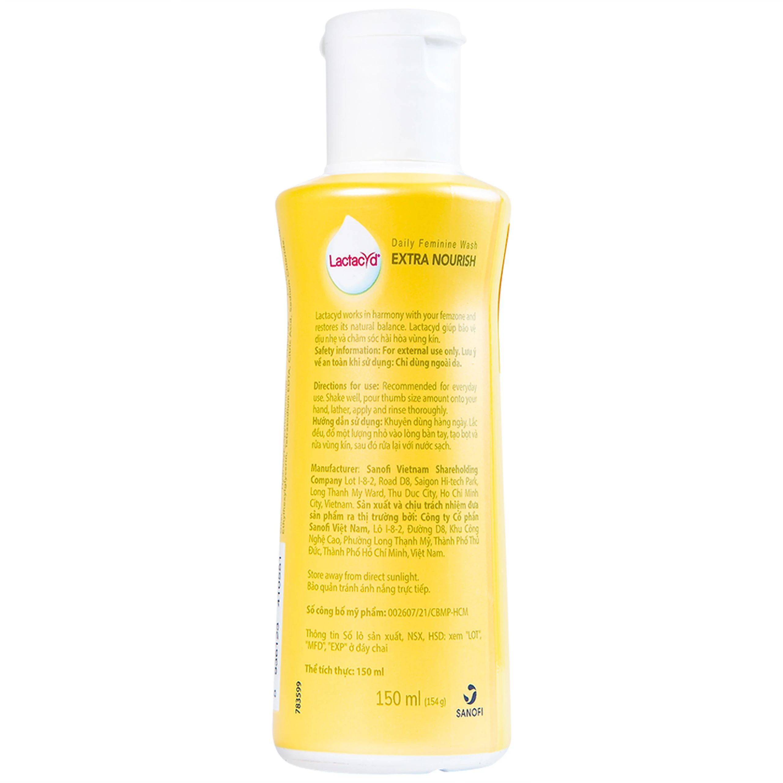 Dung dịch vệ sinh phụ nữ Lactacyd Extra Nouris hỗ trợ làm sạch nhẹ nhàng vùng kín, ngăn nhiễm khuẩn (150ml)