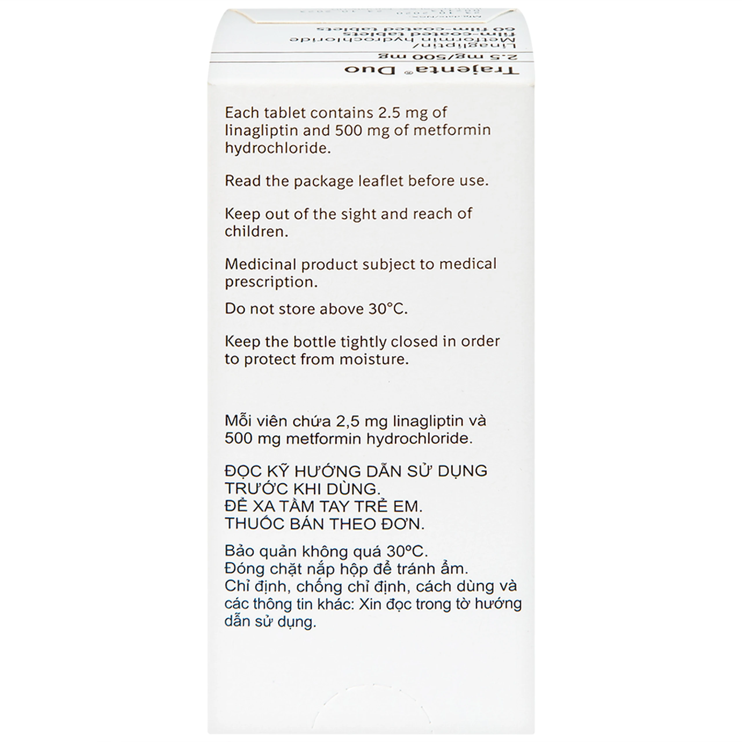 Thuốc Trajenta Duo 2.5mg/500mg Boehringer điều trị đái tháo đường típ 2 (60 viên)