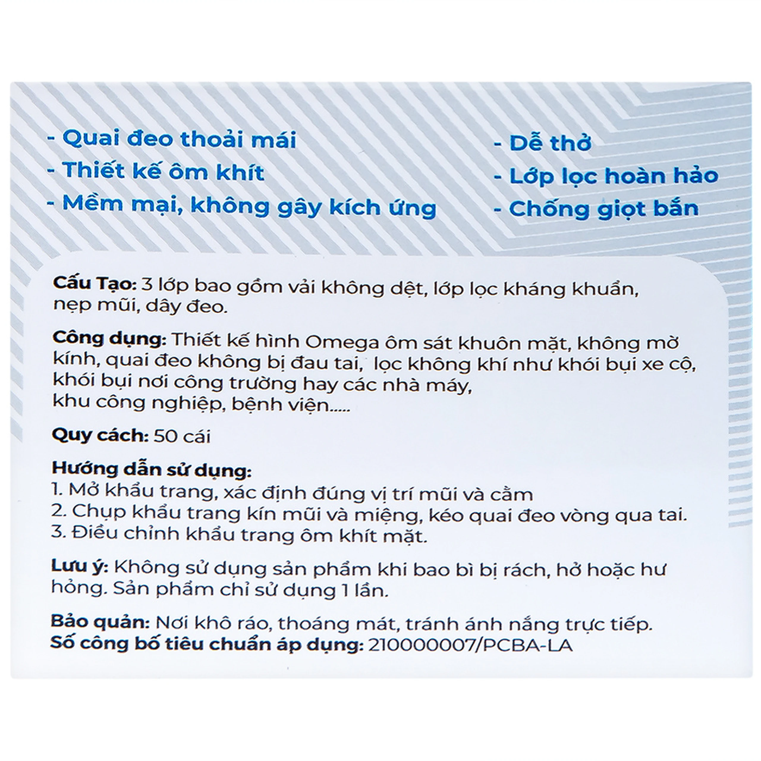 Khẩu trang 3 lớp Naturecare màu trắng (50 cái) ngăn khói bụi, vi khuẩn