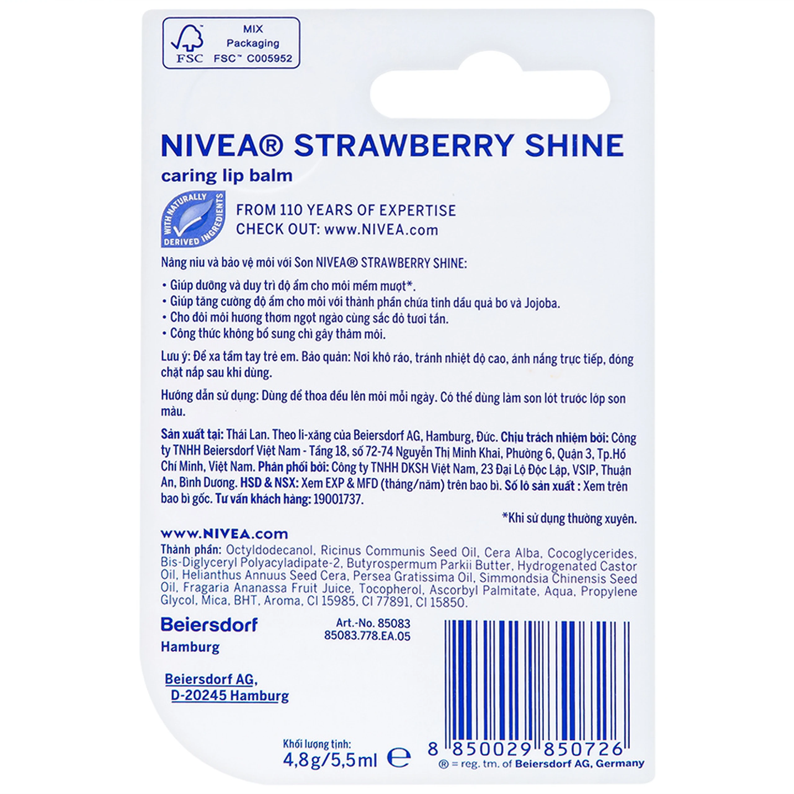 Son môi dưỡng ẩm Nivea Strawberry Shine 4.8g