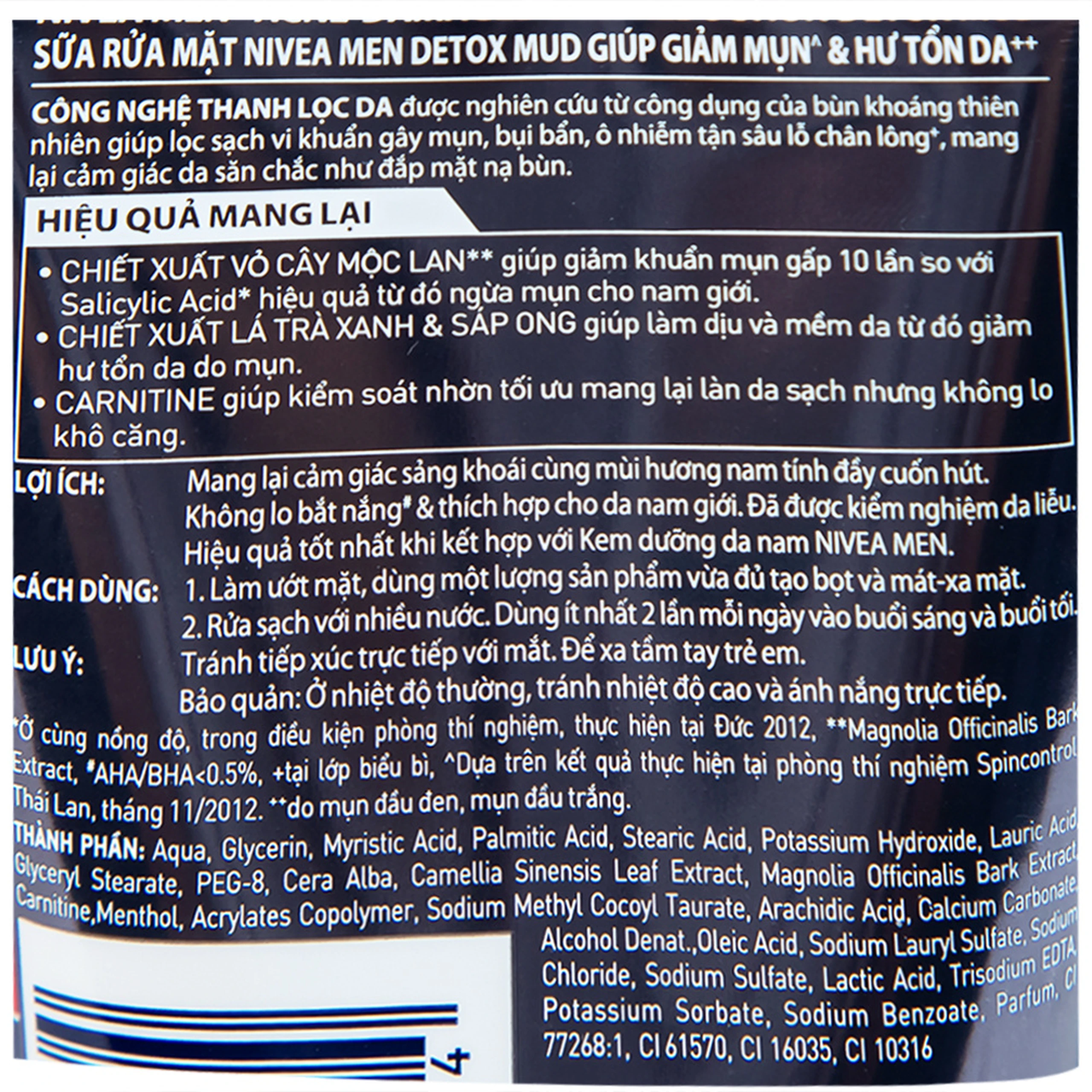 Sữa rửa mặt Nivea Men 8h Oil Clear Detox Mud giảm mụn và hư tổn da (100g) 4