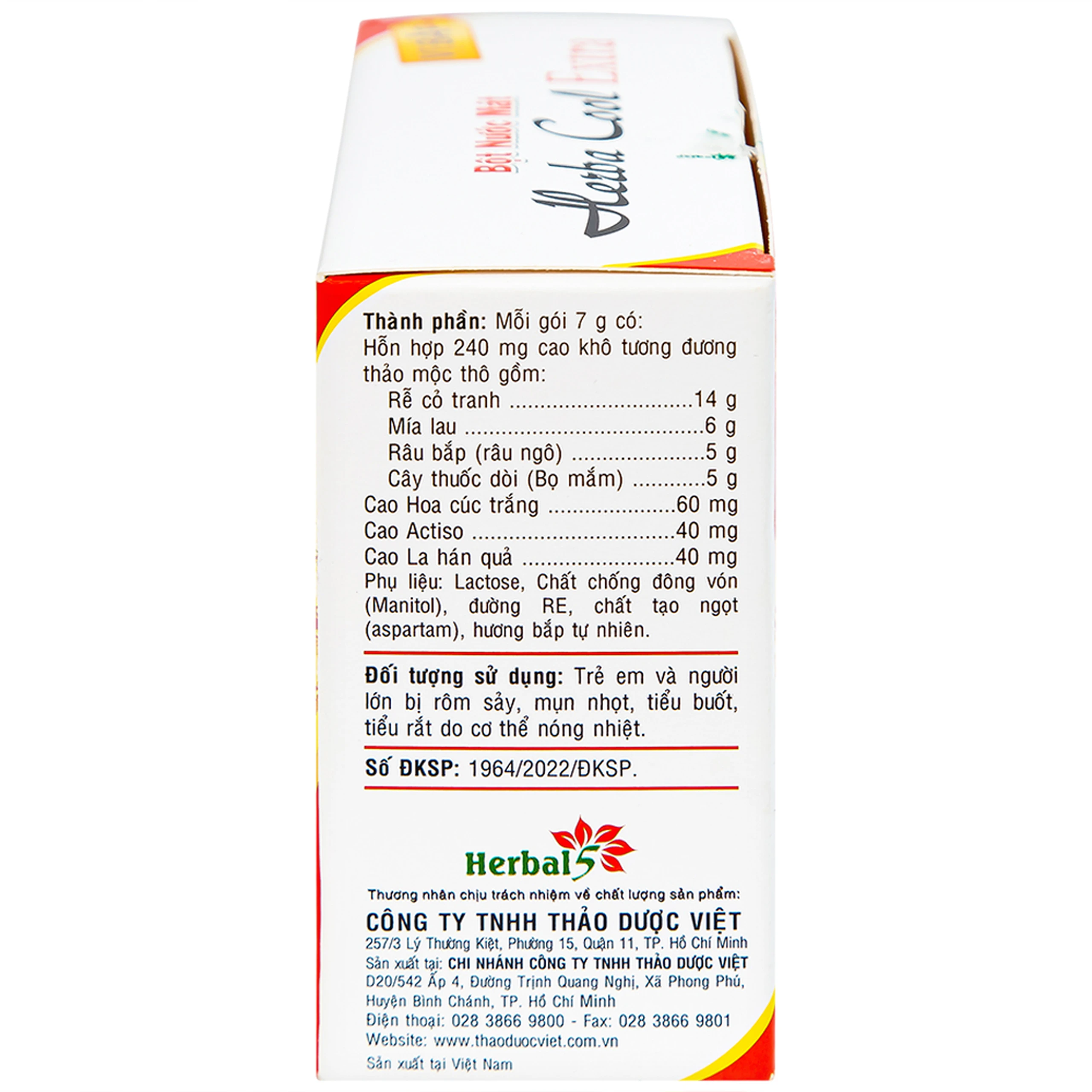 Bột nước mát Herbal Cool Extra - Vị Bắp (10 gói)