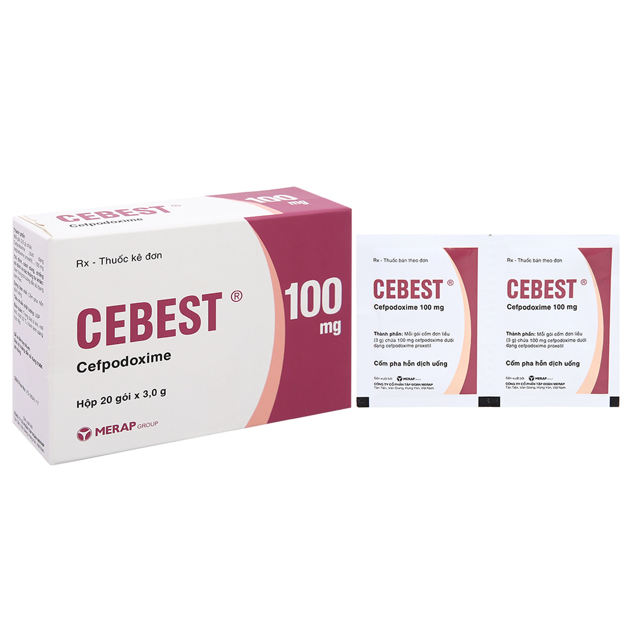 Thuốc Cebest 100mg Merap điều trị nhiễm khuẩn nhẹ và trung bình (20 gói x 3g)