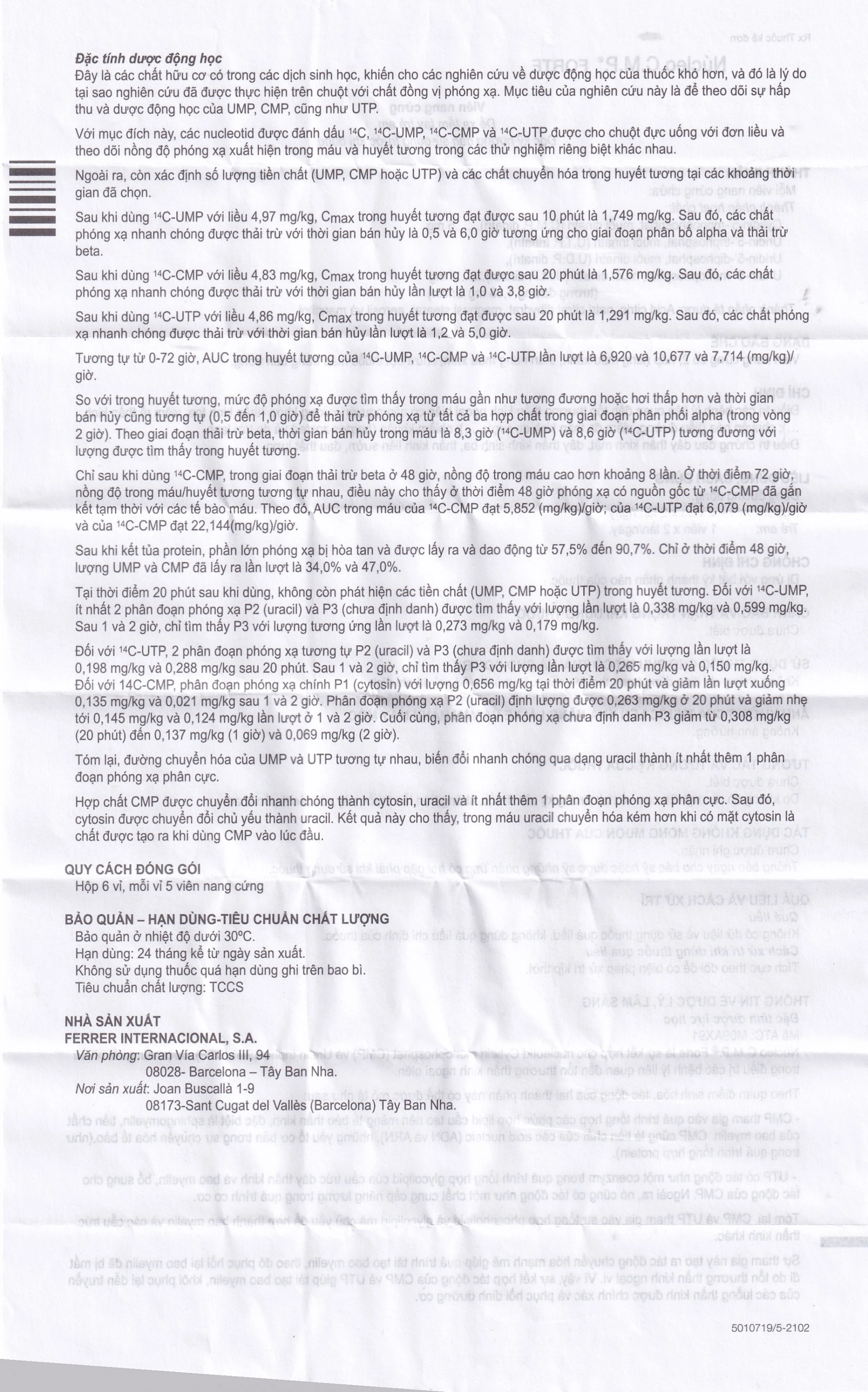 Viên nang cứng Núcleo C.M.P Forte Ferrer điều trị bệnh lý thần kinh ngoại biên (6 vỉ x 5 viên)