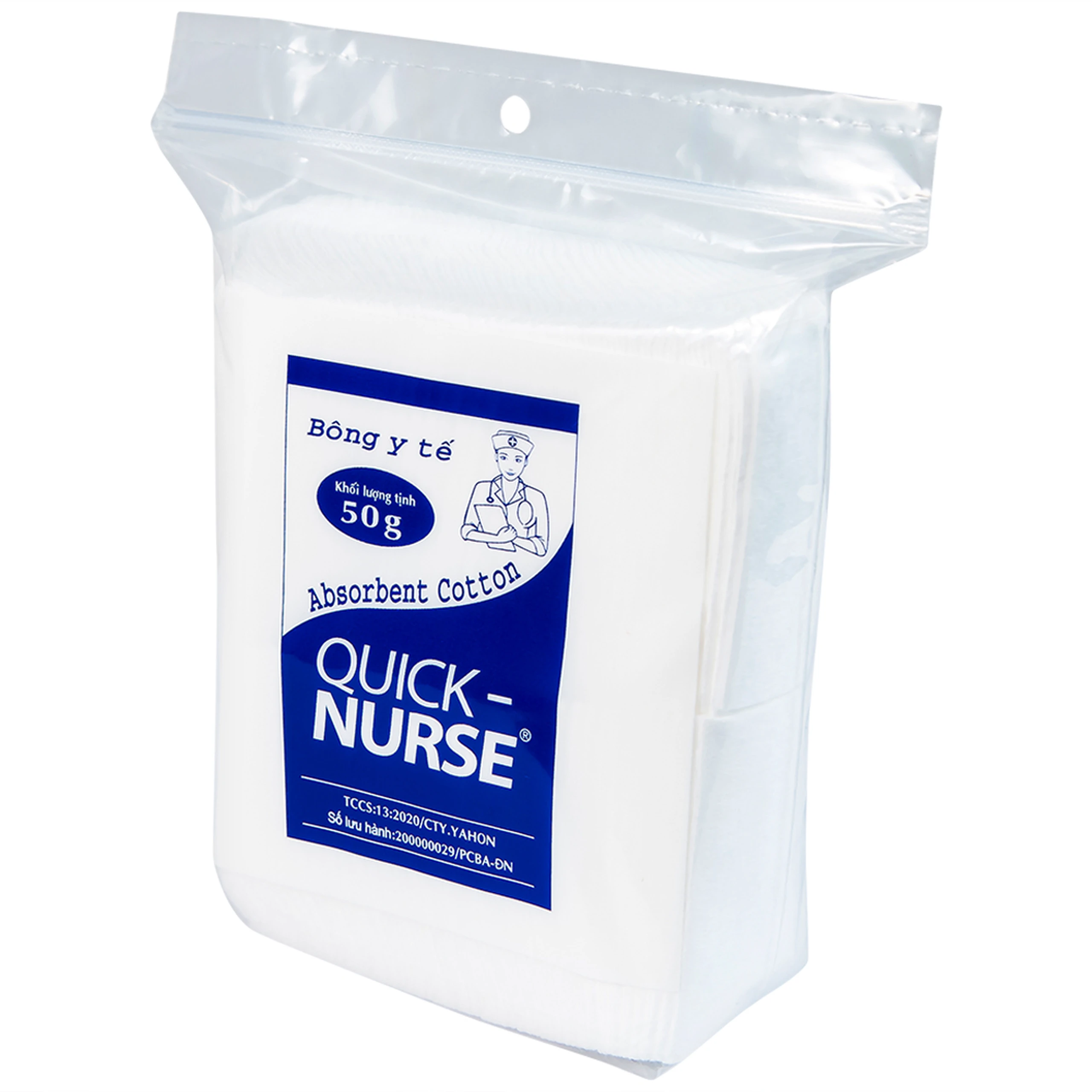 Bông gòn cắt miếng Quick Nurse 6x6 50g dùng cho vết thương ngoài da, sát trùng, vệ sinh 