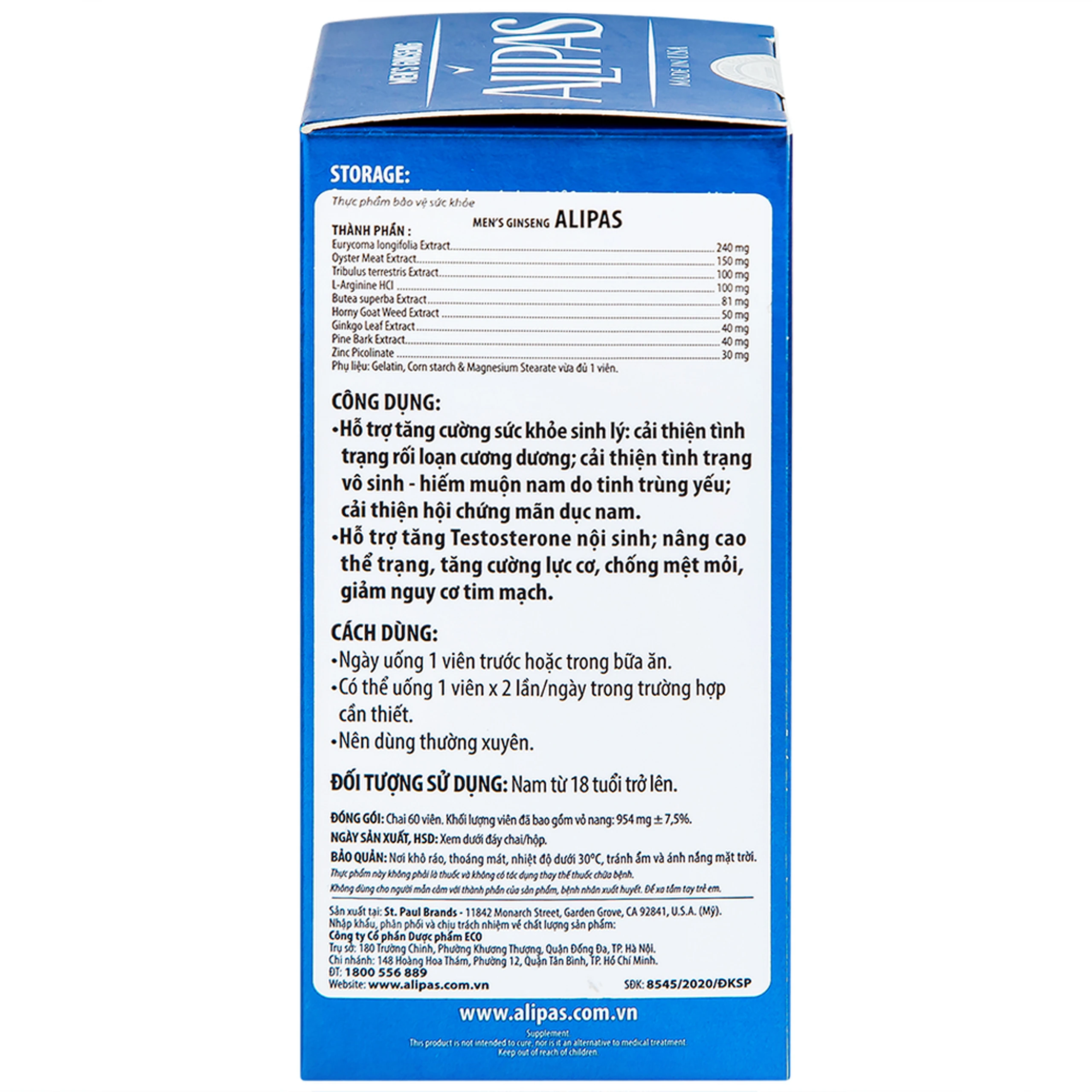 Viên uống tăng cường sinh lực phái mạnh Ecogreen Men’s Ginseng Alipas (60 viên)