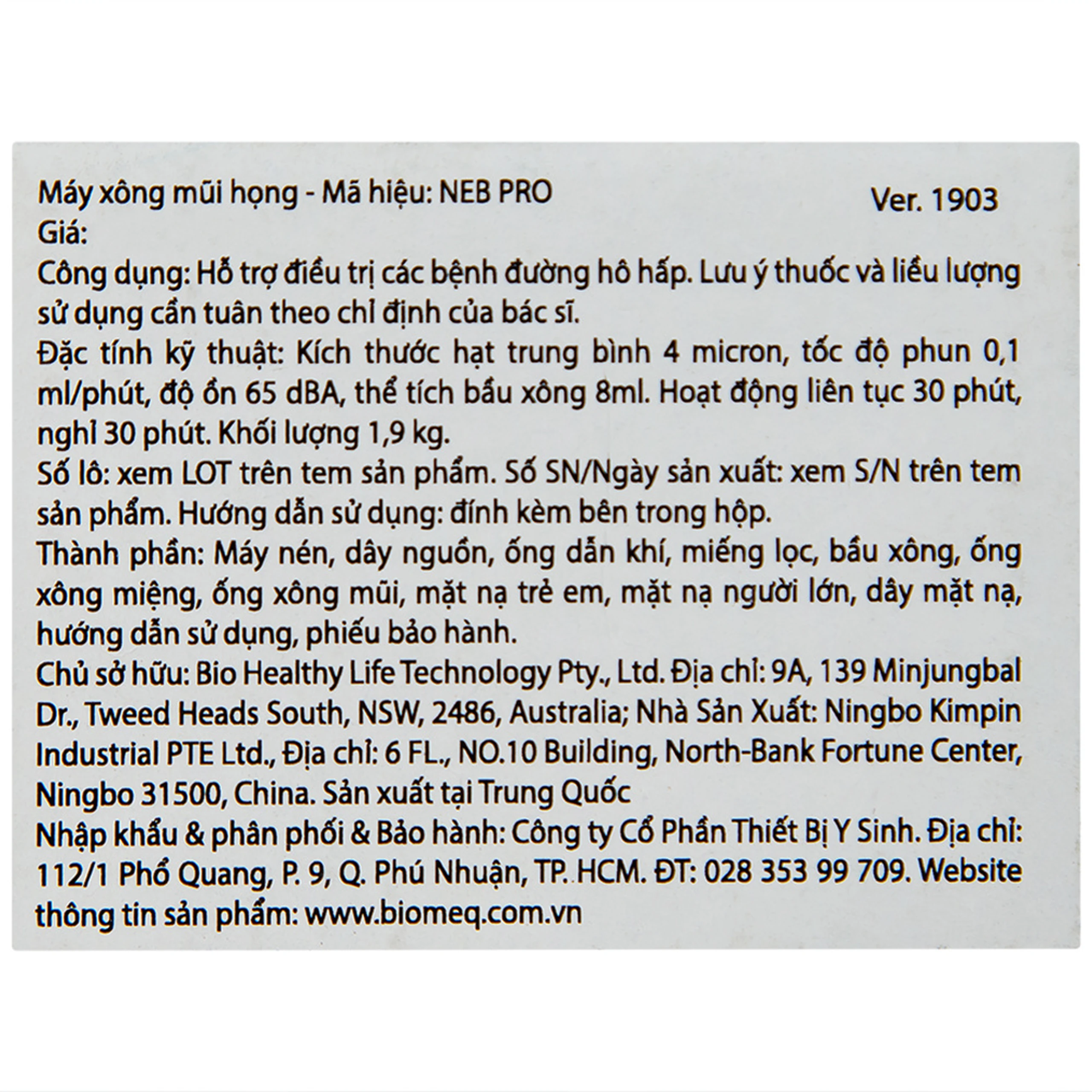 Máy xông khí dung Biohealth Neb Pro hỗ trợ điều trị bệnh lý về đường hô hấp