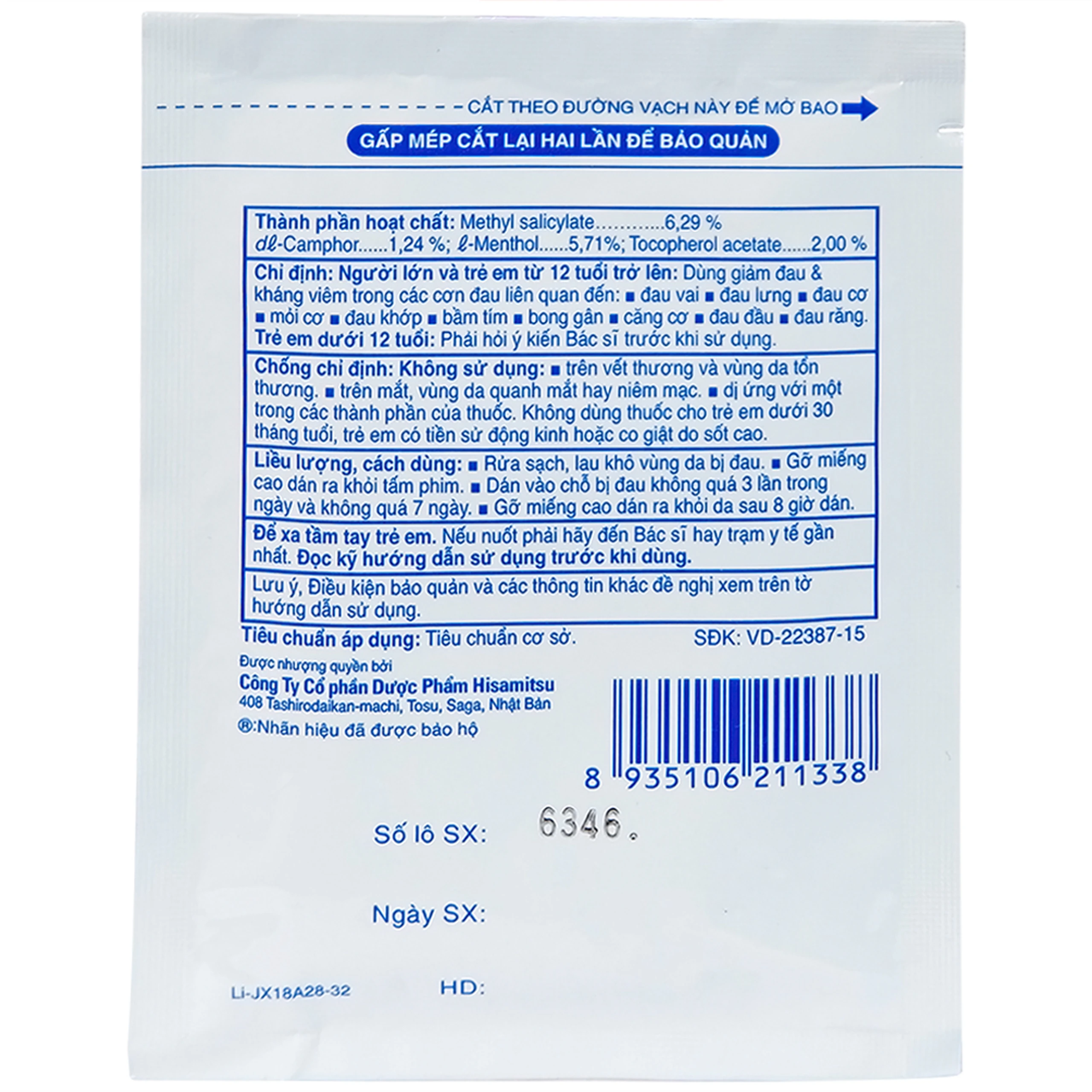 Cao dán Salonpas Hisamitsu giảm đau vai, đau lưng, đau cơ (24 gói x 10 miếng)