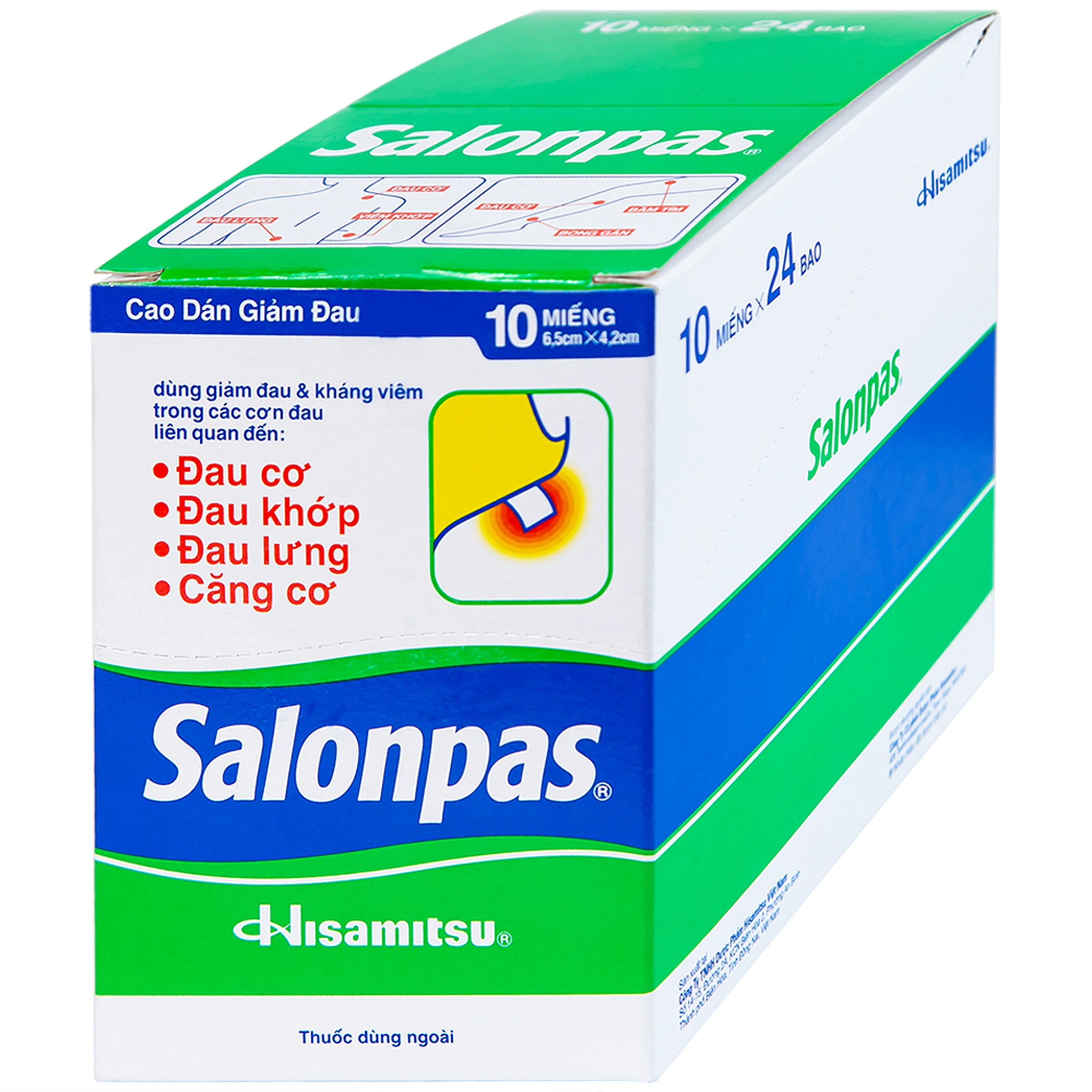 Cao dán Salonpas Hisamitsu giảm đau vai, đau lưng, đau cơ (24 gói x 10 miếng)