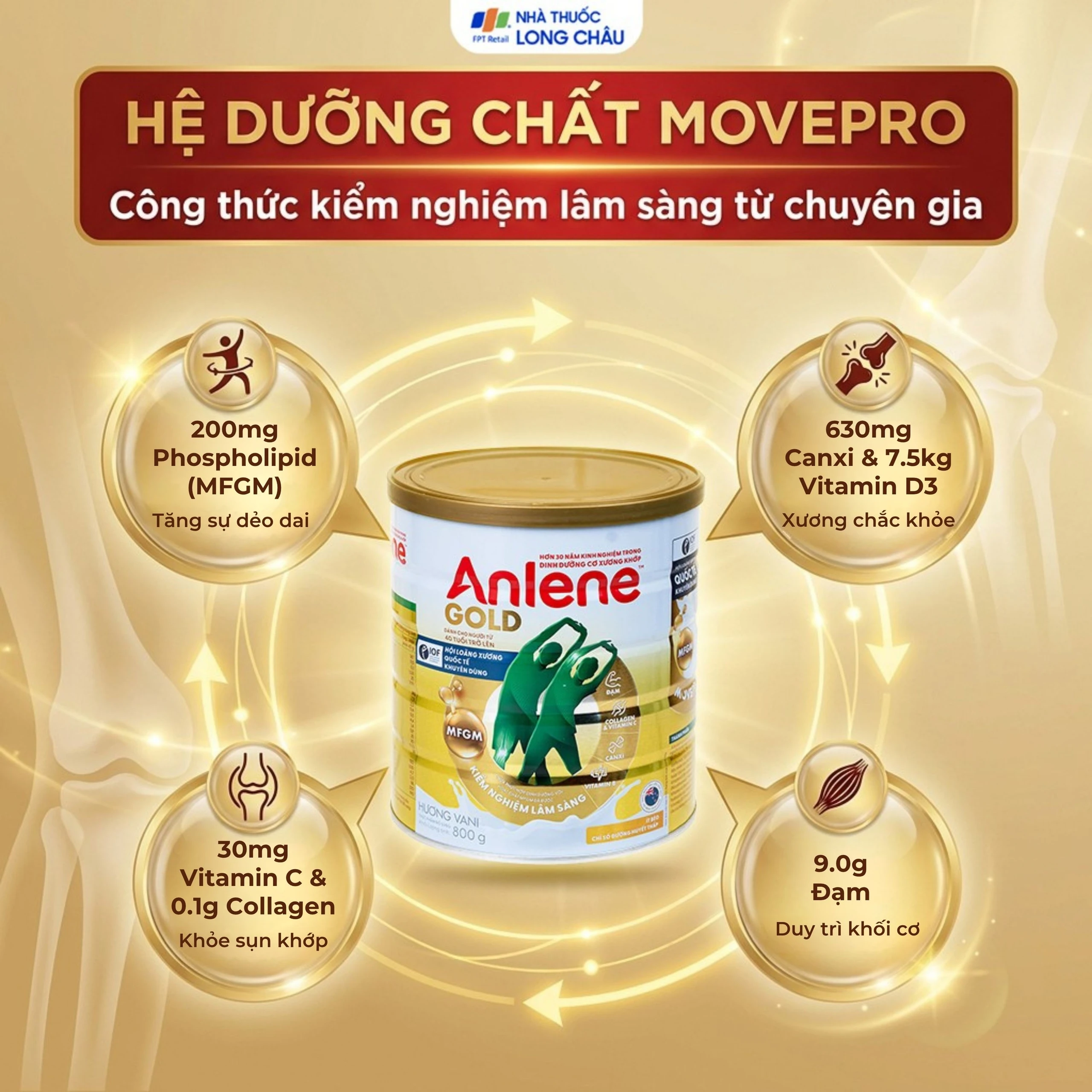 Sữa tăng cường sức khỏe cơ-xương-khớp dành cho người trên 40 tuổi Anlene Gold 5X hương vani (800g) 3