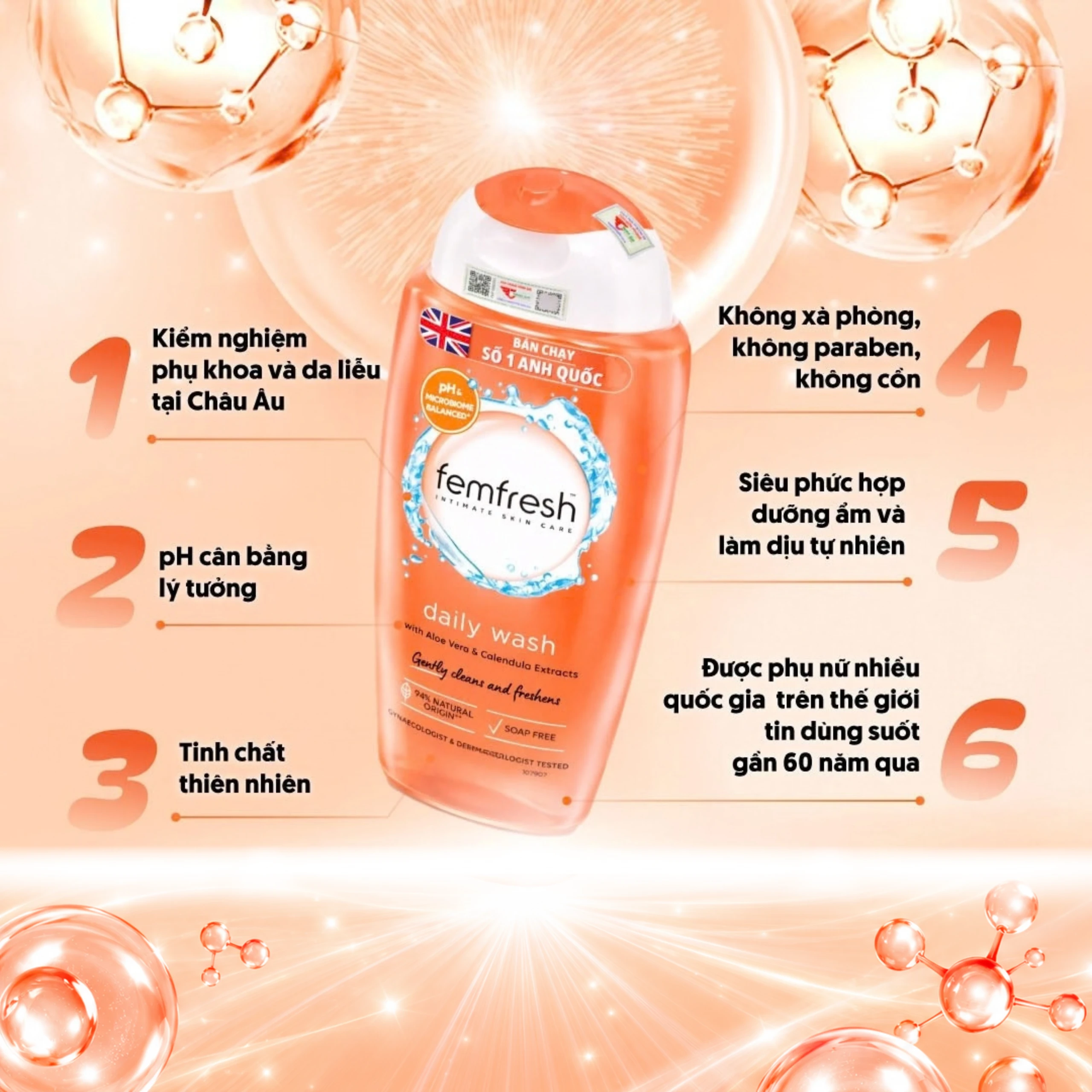 Dung dịch vệ sinh phụ nữ Femfresh Intima Skin Care Daily Wash giúp làm sạch khử khuẩn hàng ngày (250ml) 3