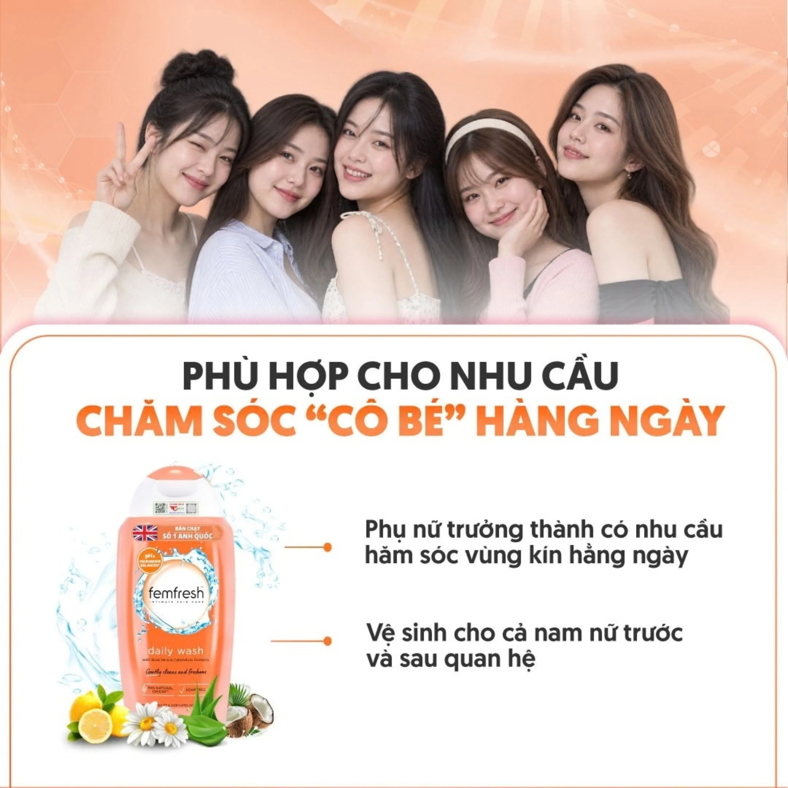 Dung dịch vệ sinh phụ nữ Femfresh Intima Skin Care Daily Wash giúp làm sạch khử khuẩn hàng ngày (250ml) 5