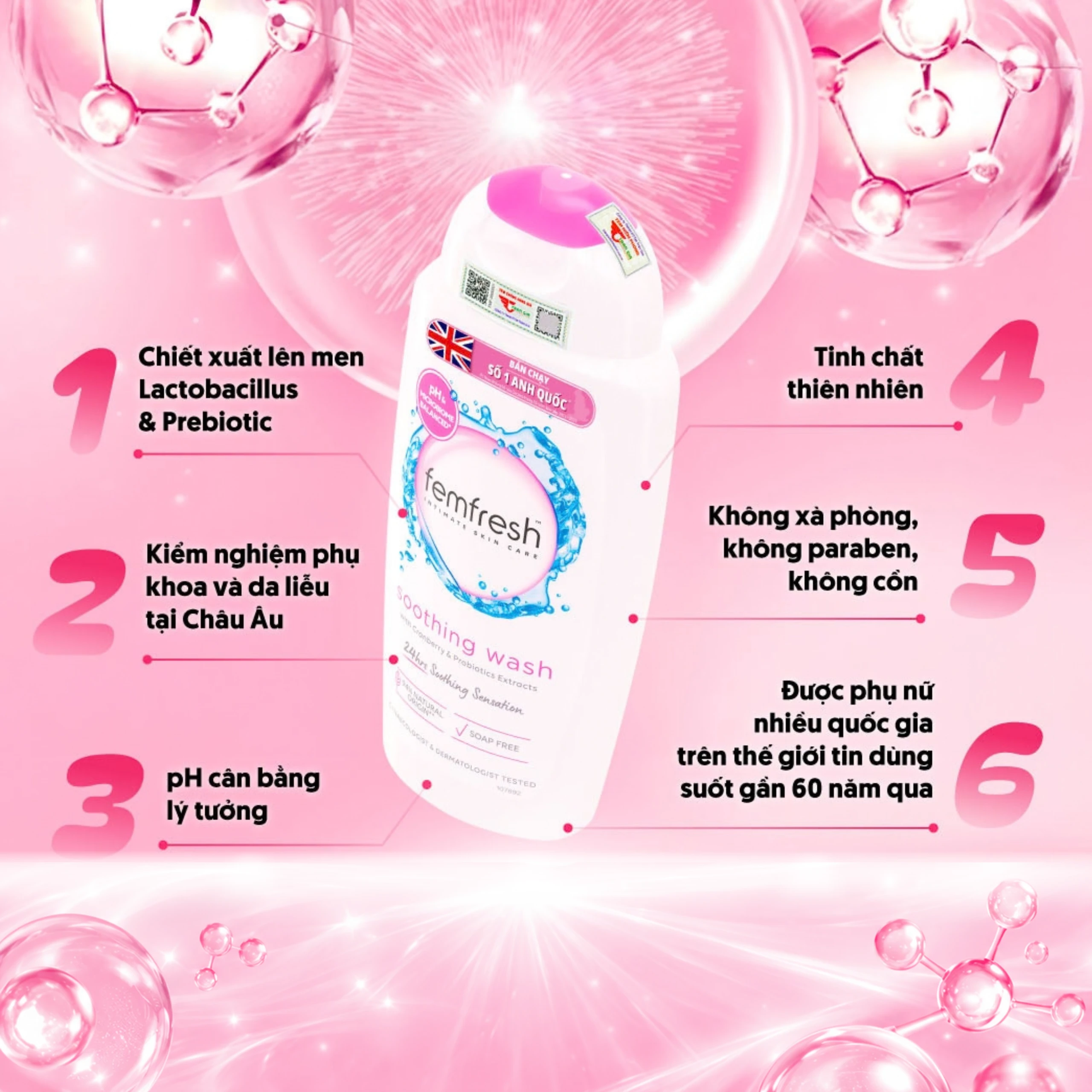 Dung dịch vệ sinh phụ nữ Femfresh Intima Skin Care Soothing Wash hỗ trợ điều trị viêm nhiễm phụ khoa (250ml) 4