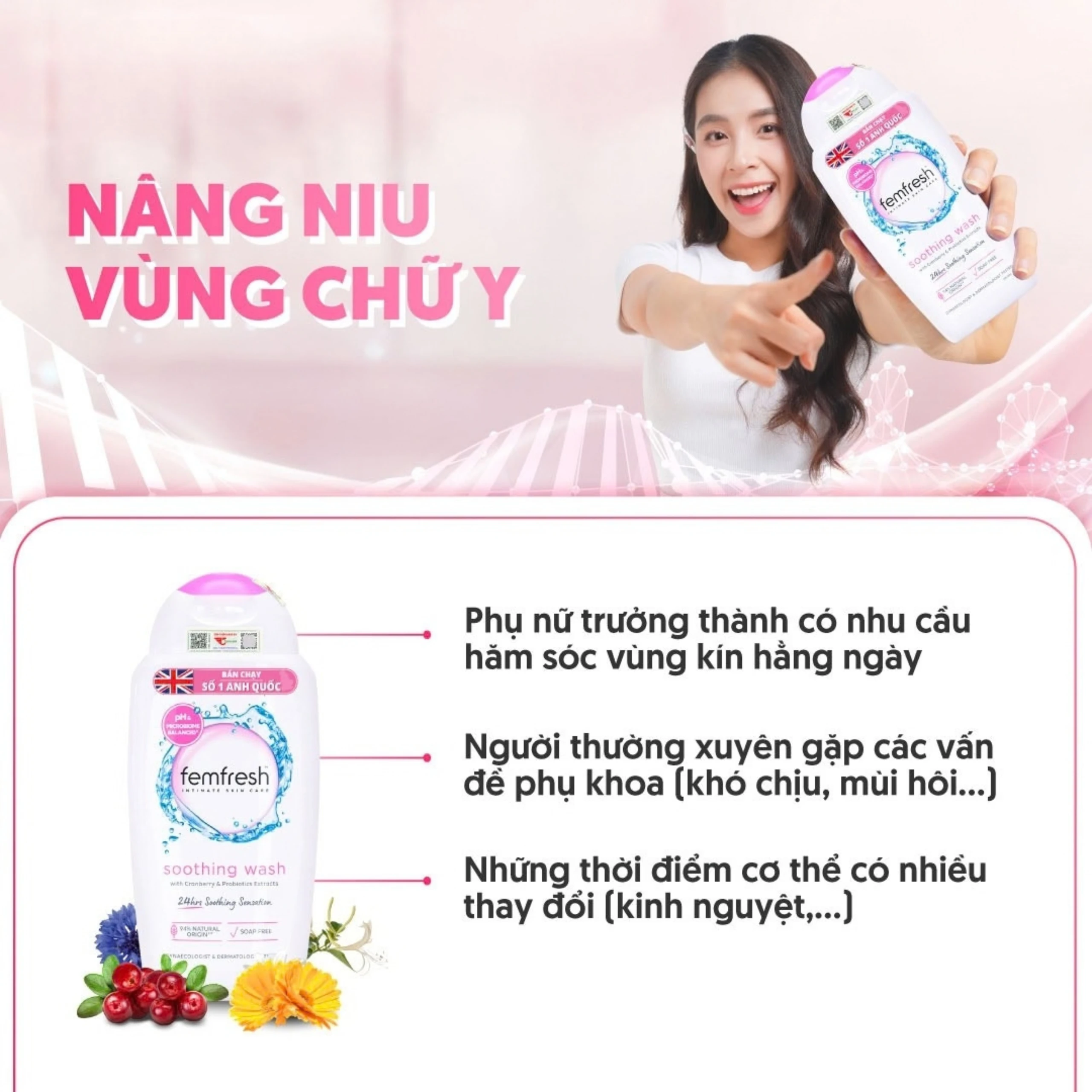 Dung dịch vệ sinh phụ nữ Femfresh Intima Skin Care Soothing Wash hỗ trợ điều trị viêm nhiễm phụ khoa (250ml) 5