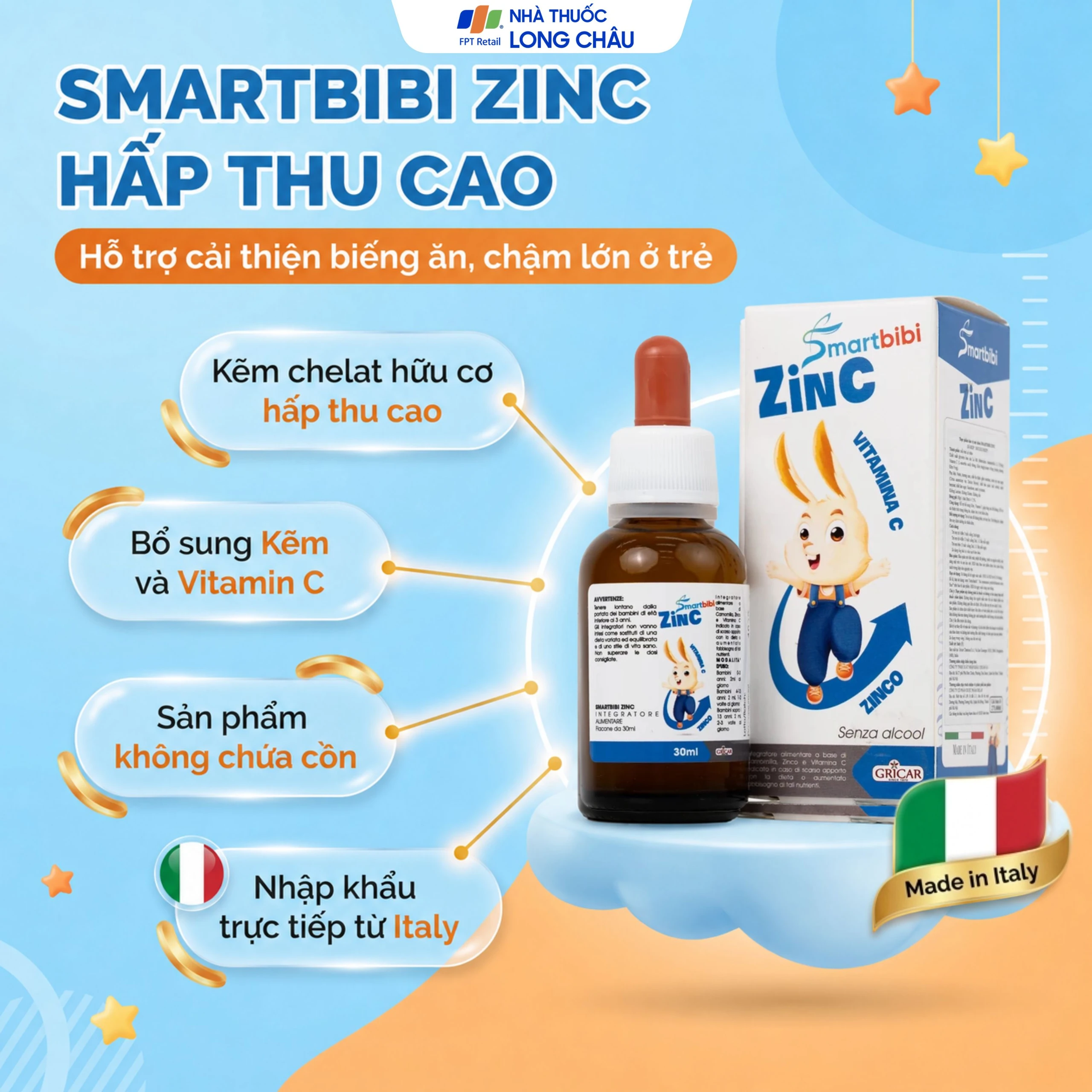 Siro hỗ trợ cải thiện biếng ăn Smartbibi Zinc (30ml) 2