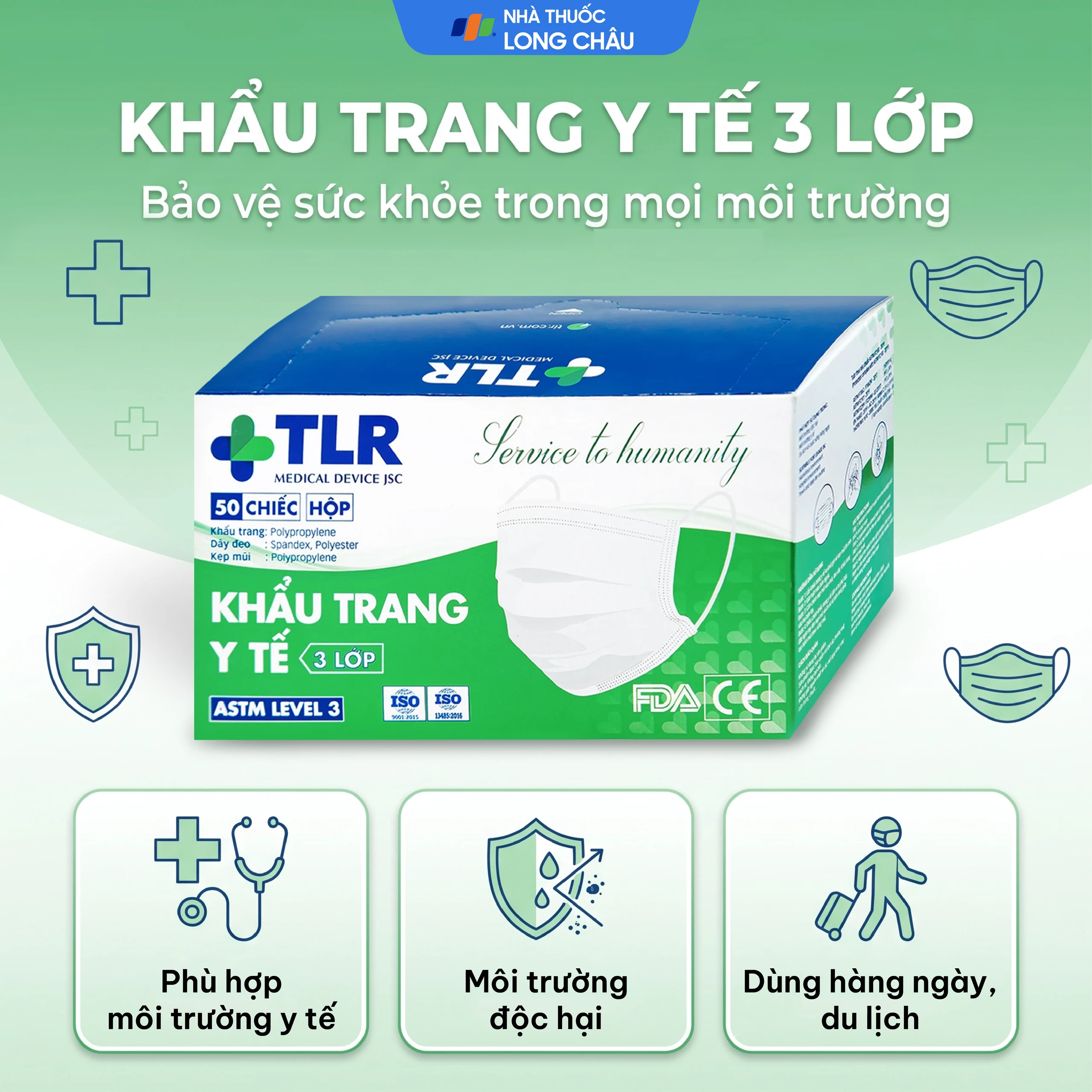 Khẩu trang 3 lớp TLR (50 cái) ngăn khói bụi, vi khuẩn 2