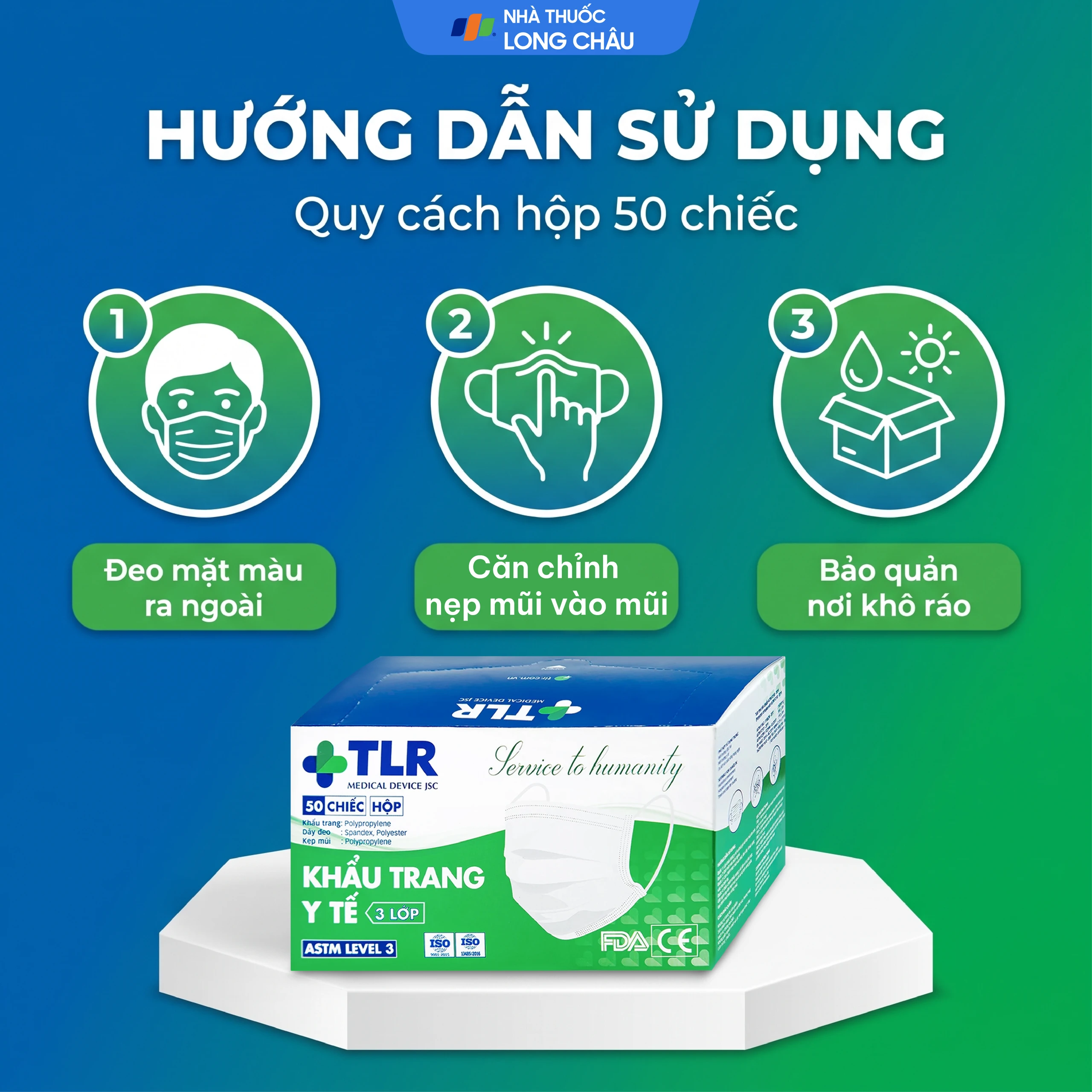 Khẩu trang 3 lớp TLR (50 cái) ngăn khói bụi, vi khuẩn 5