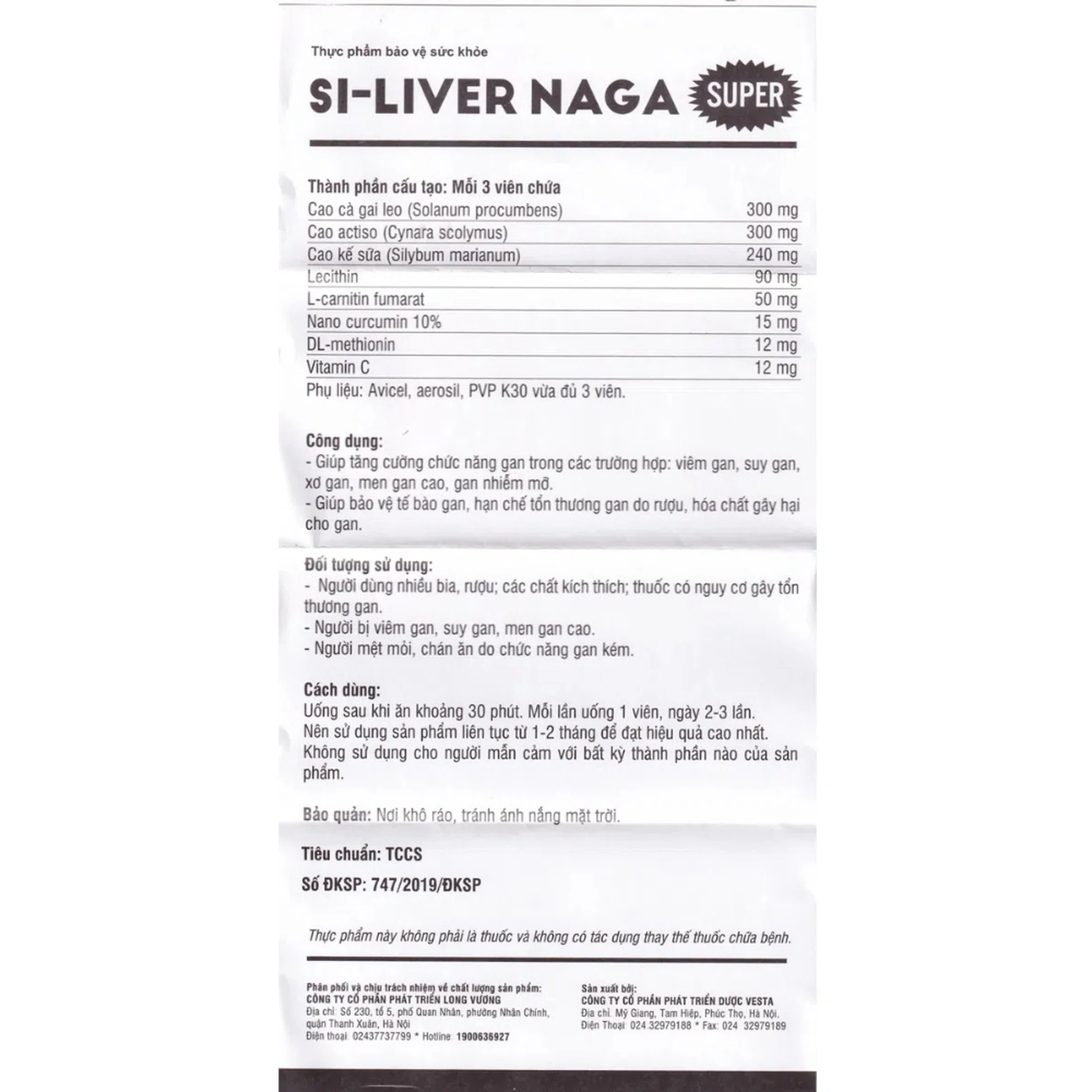 Viên uống giúp tăng cường chức năng gan, bảo vệ tế bào gan Si-Liver Naga Vesta (60 viên)