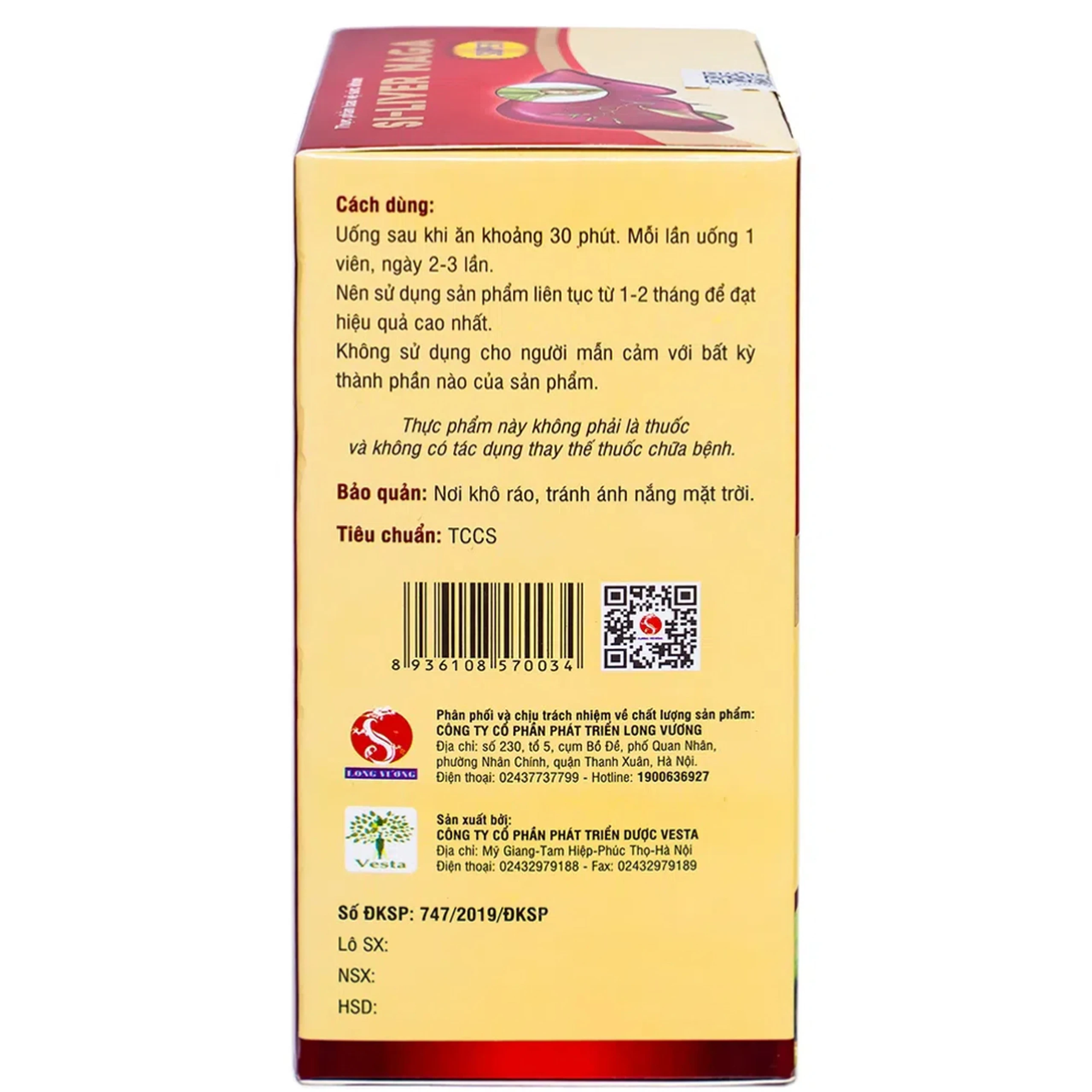 Viên uống giúp tăng cường chức năng gan, bảo vệ tế bào gan Si-Liver Naga Vesta (60 viên)