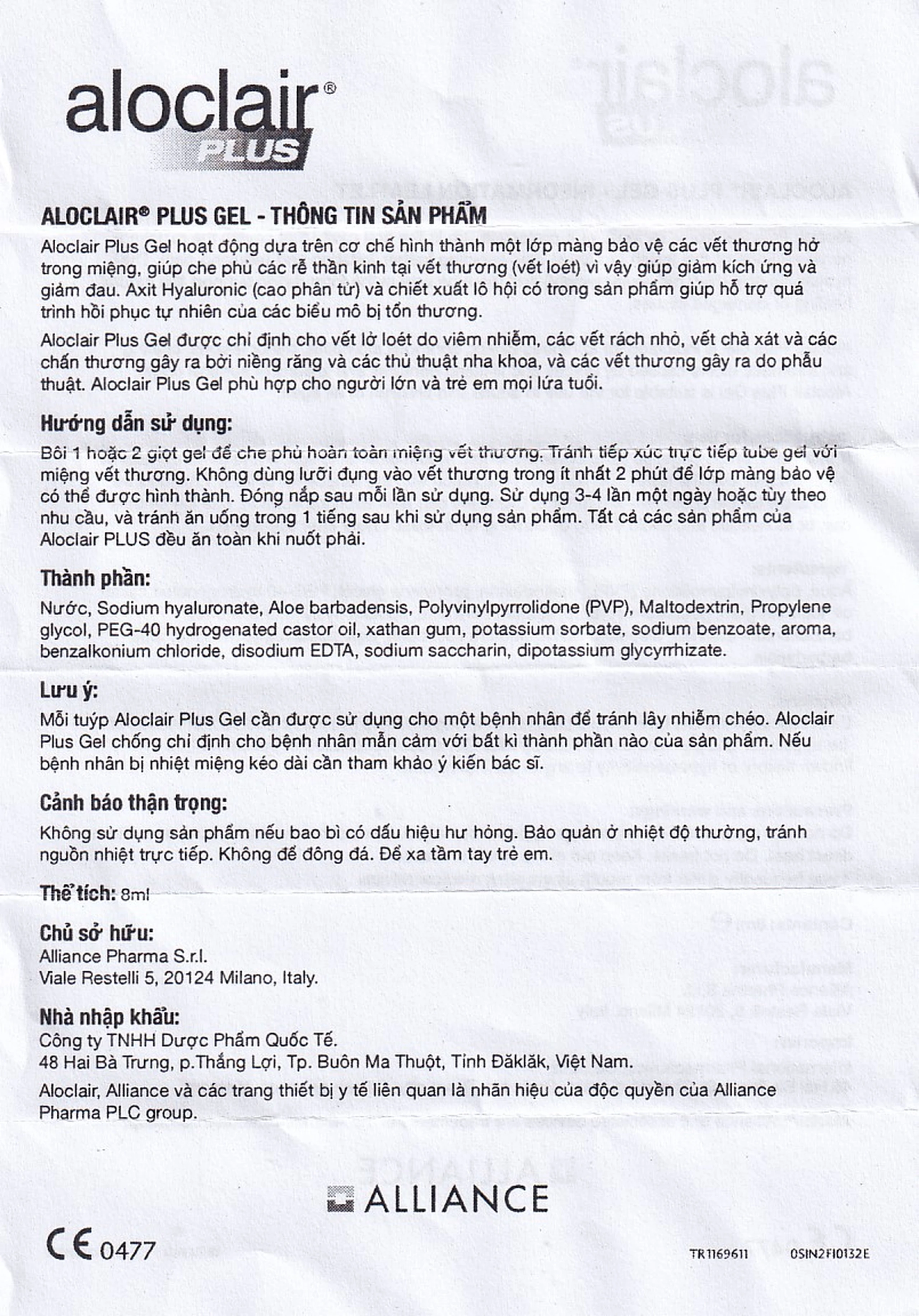 Gel bôi miệng Aloclair Plus Alliance 8ml giảm nhiệt miệng, tay chân miệng cho mọi lứa tuổi
