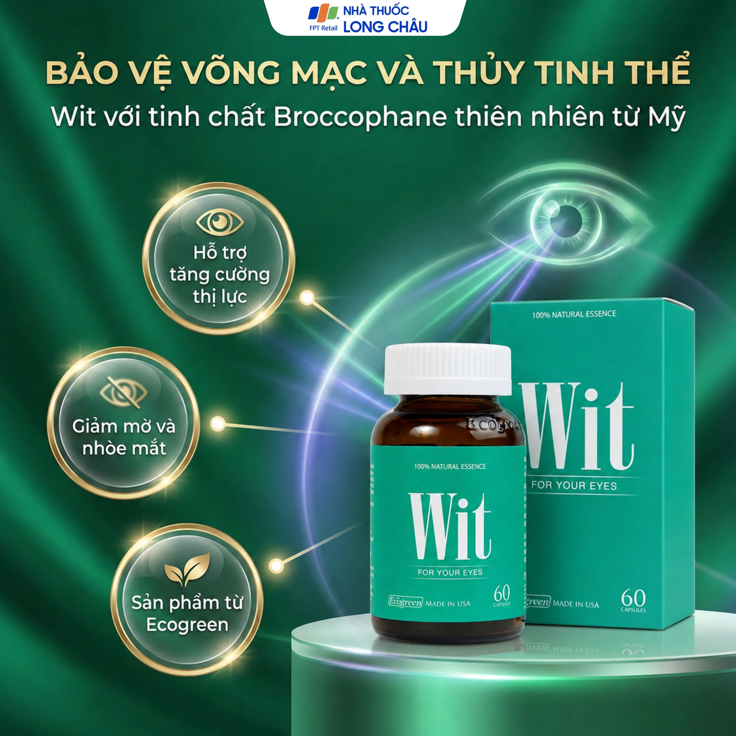 Viên uống tăng cường thị lực giảm mờ và nhòe mắt WIT For Your Eyes (60 viên) 2