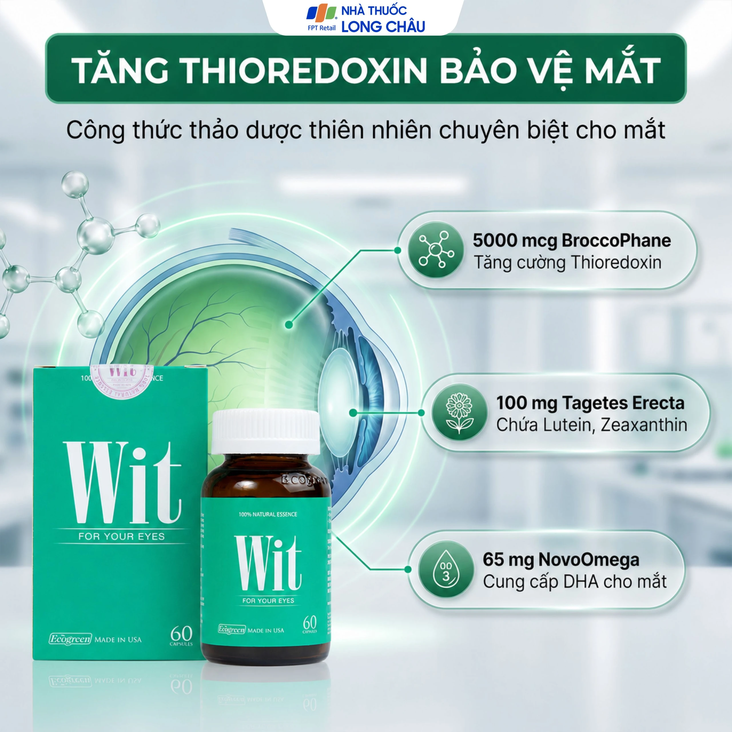 Viên uống tăng cường thị lực giảm mờ và nhòe mắt WIT For Your Eyes (60 viên) 4